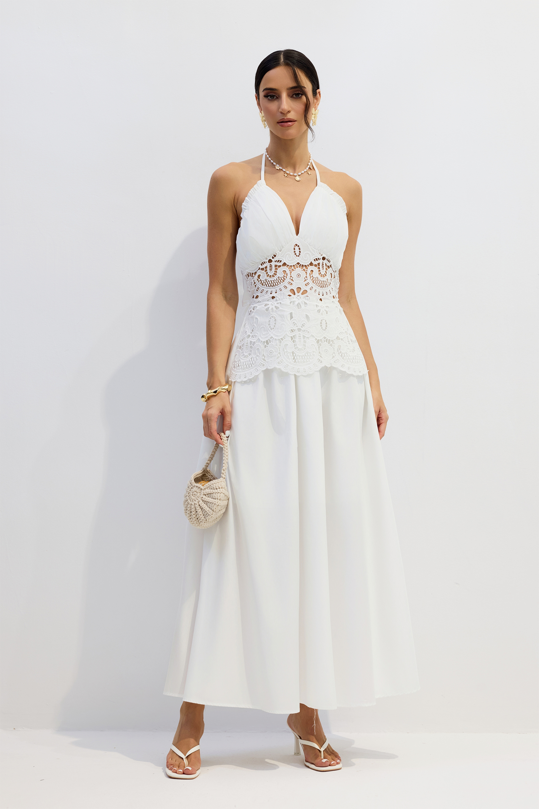 Tara Lace Embroidered Halterneck Maxi Dress