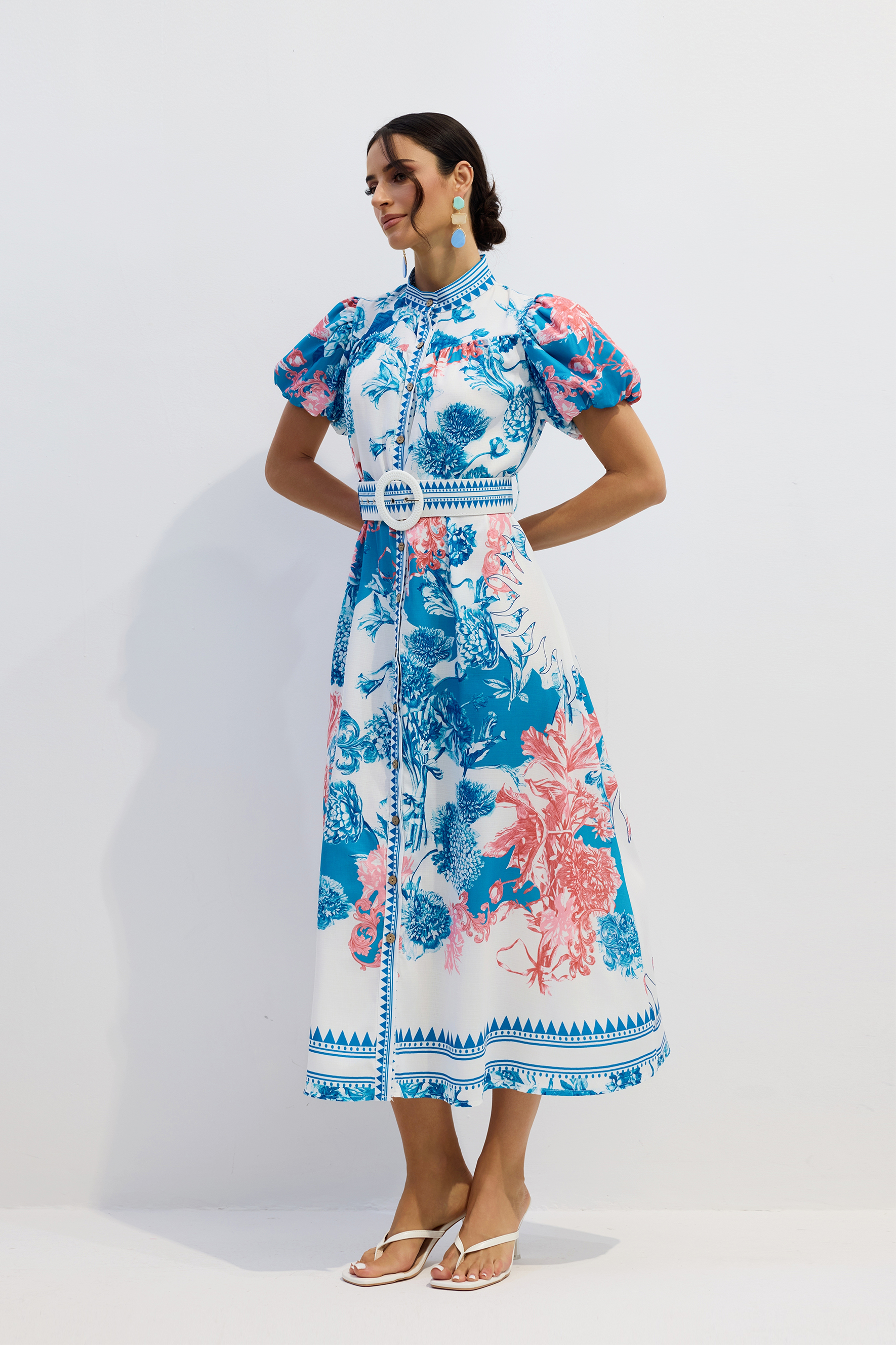 Karen Floral Print Puff Sleeve Midi Dress – sunfere