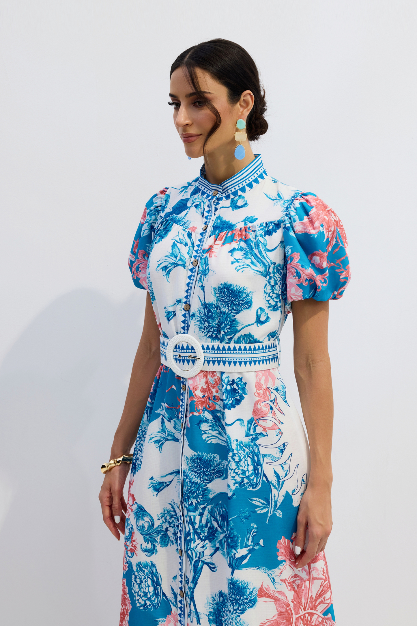 Karen Floral Print Puff Sleeve Midi Dress