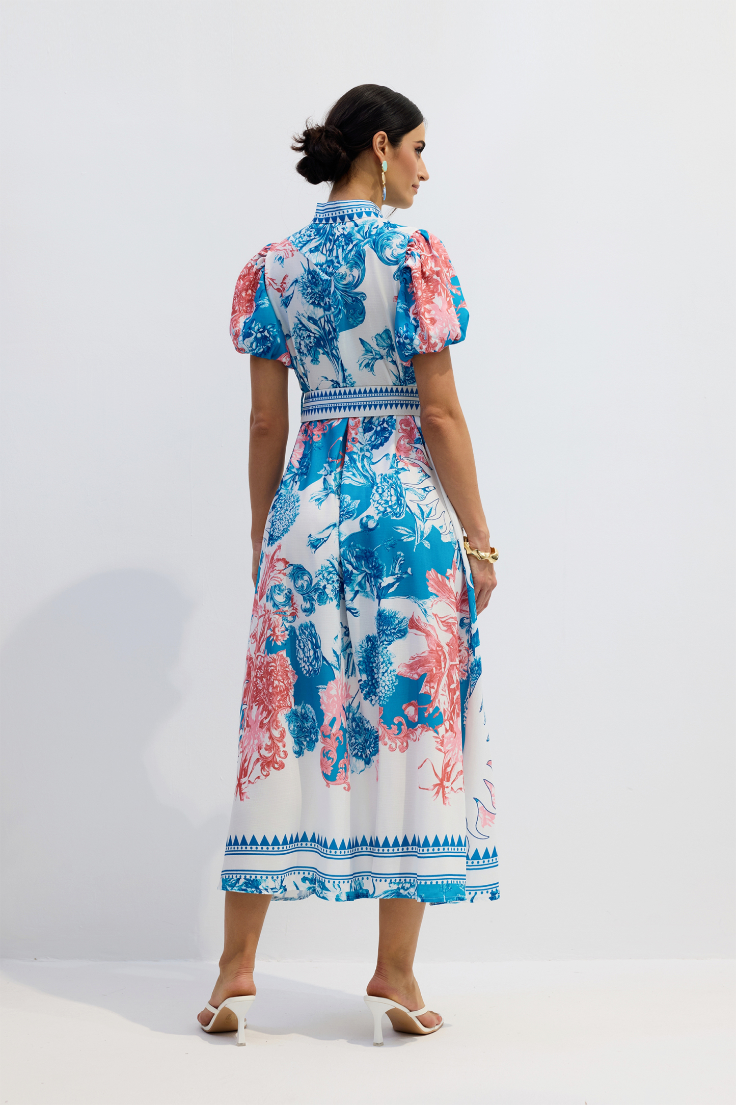Karen Floral Print Puff Sleeve Midi Dress
