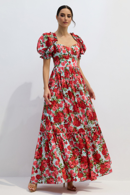 Judy Floral Print Puff Sleeve Maxi Dress