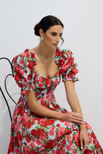 Judy Floral Print Puff Sleeve Maxi Dress