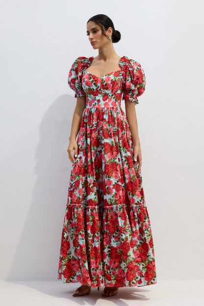 Judy Floral Print Puff Sleeve Maxi Dress
