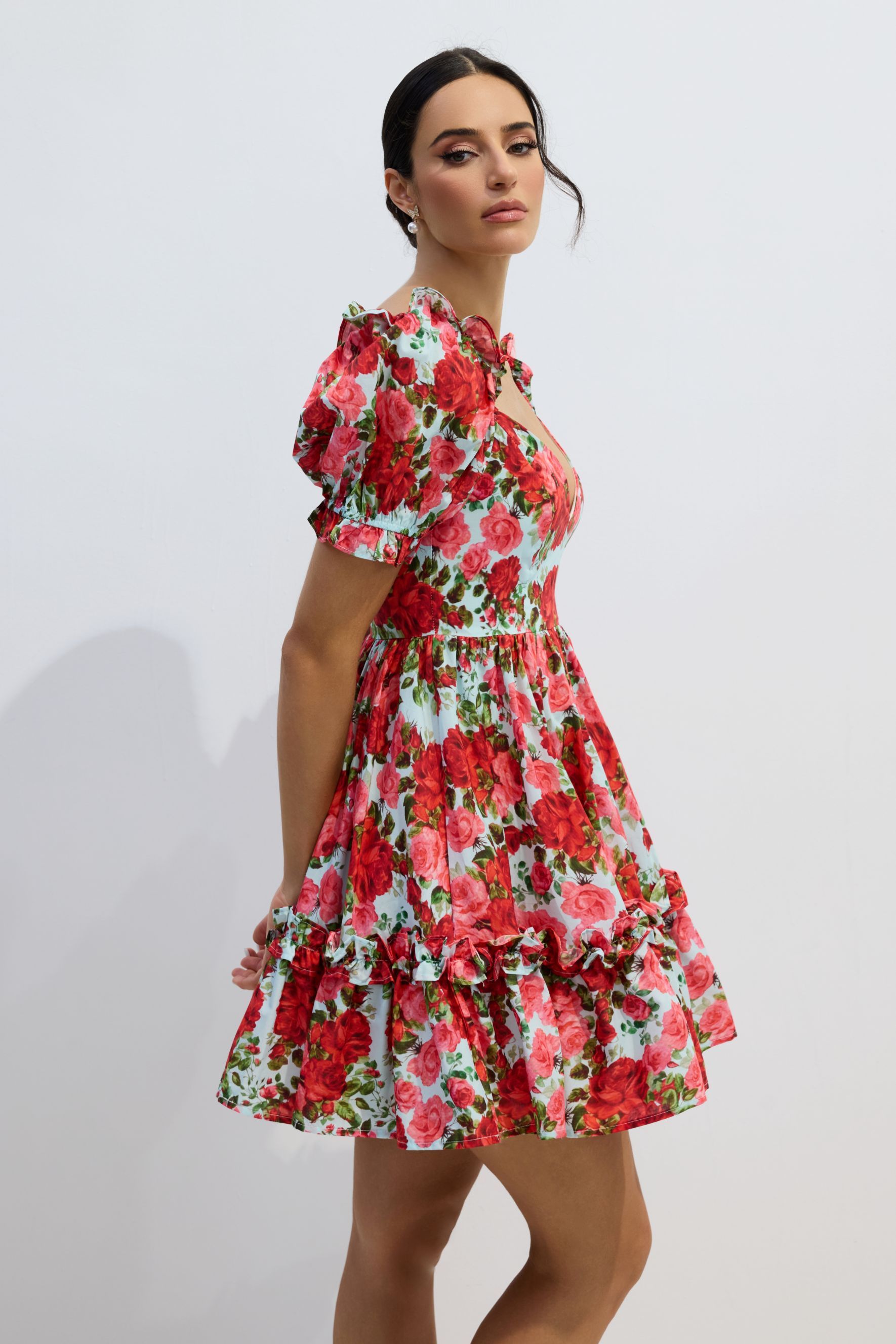 Doris Floral Print V-neck Mini Dress