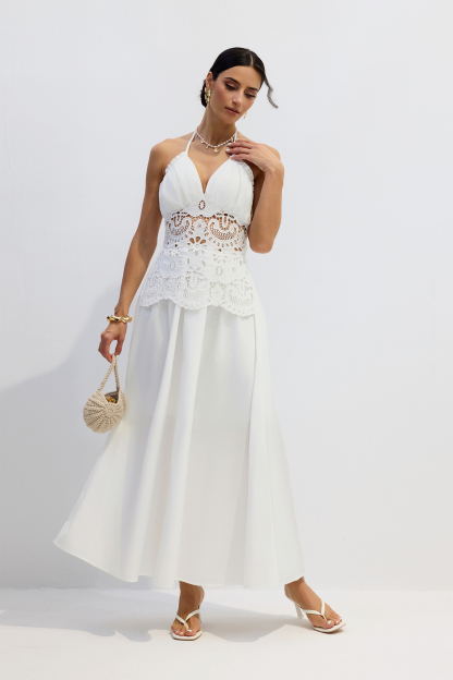Tara Lace Embroidered Halterneck Maxi Dress