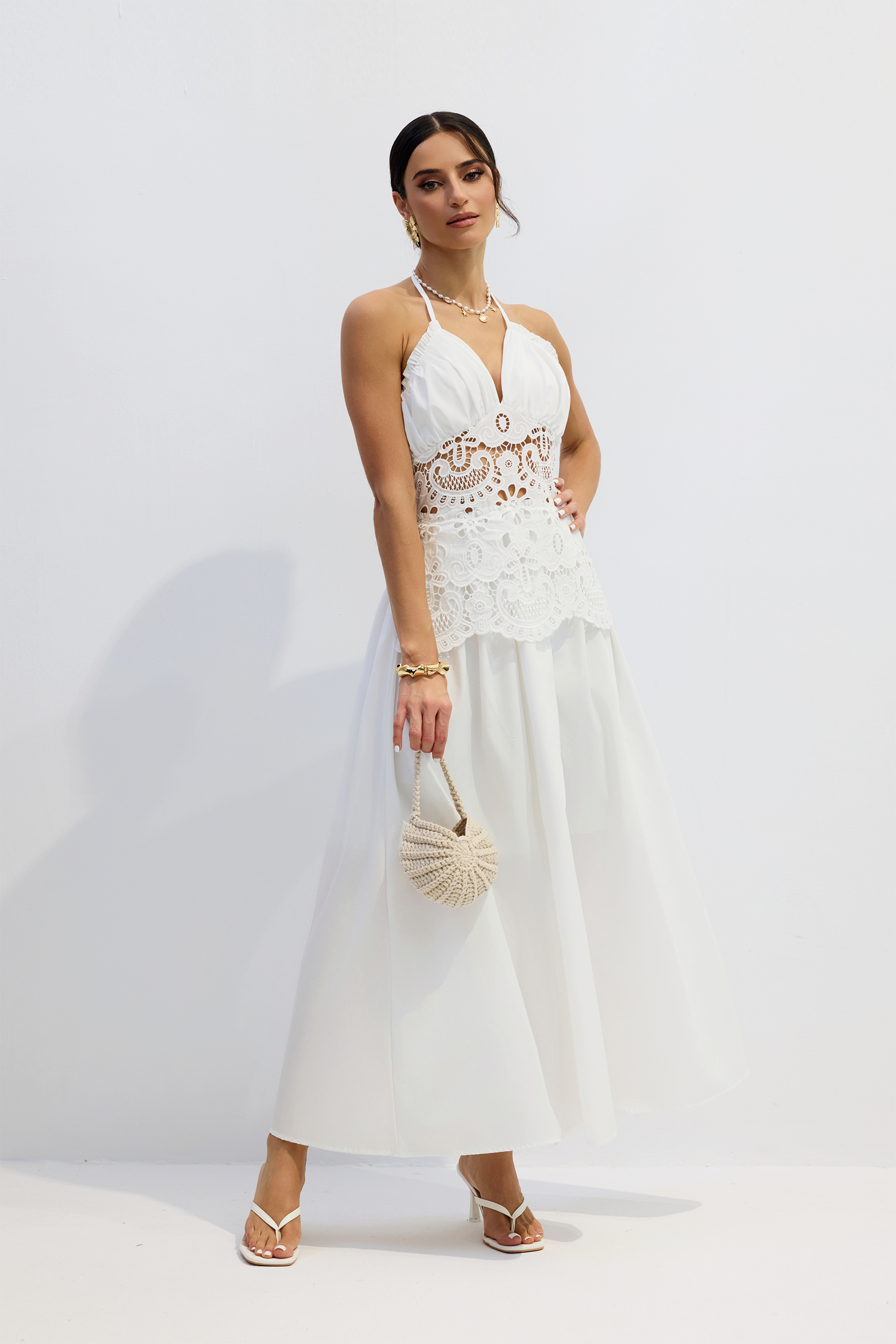 Tara Lace Embroidered Halterneck Maxi Dress