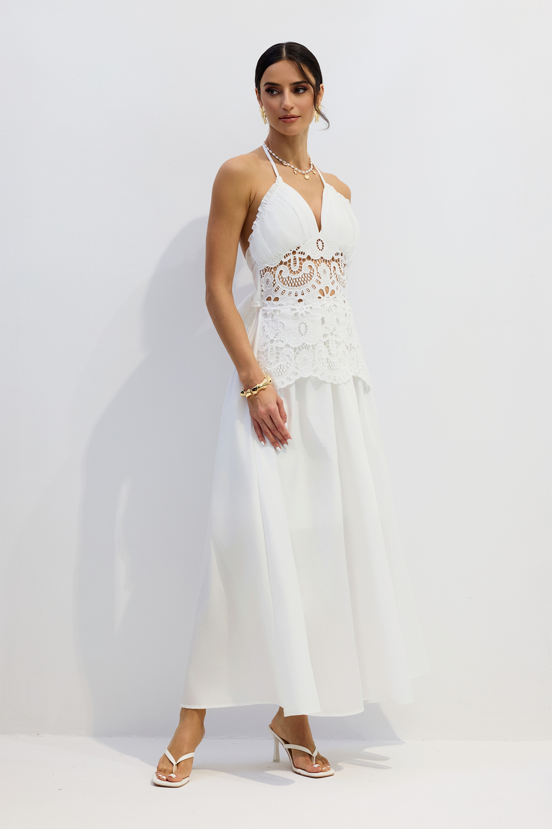 Tara Lace Embroidered Halterneck Maxi Dress