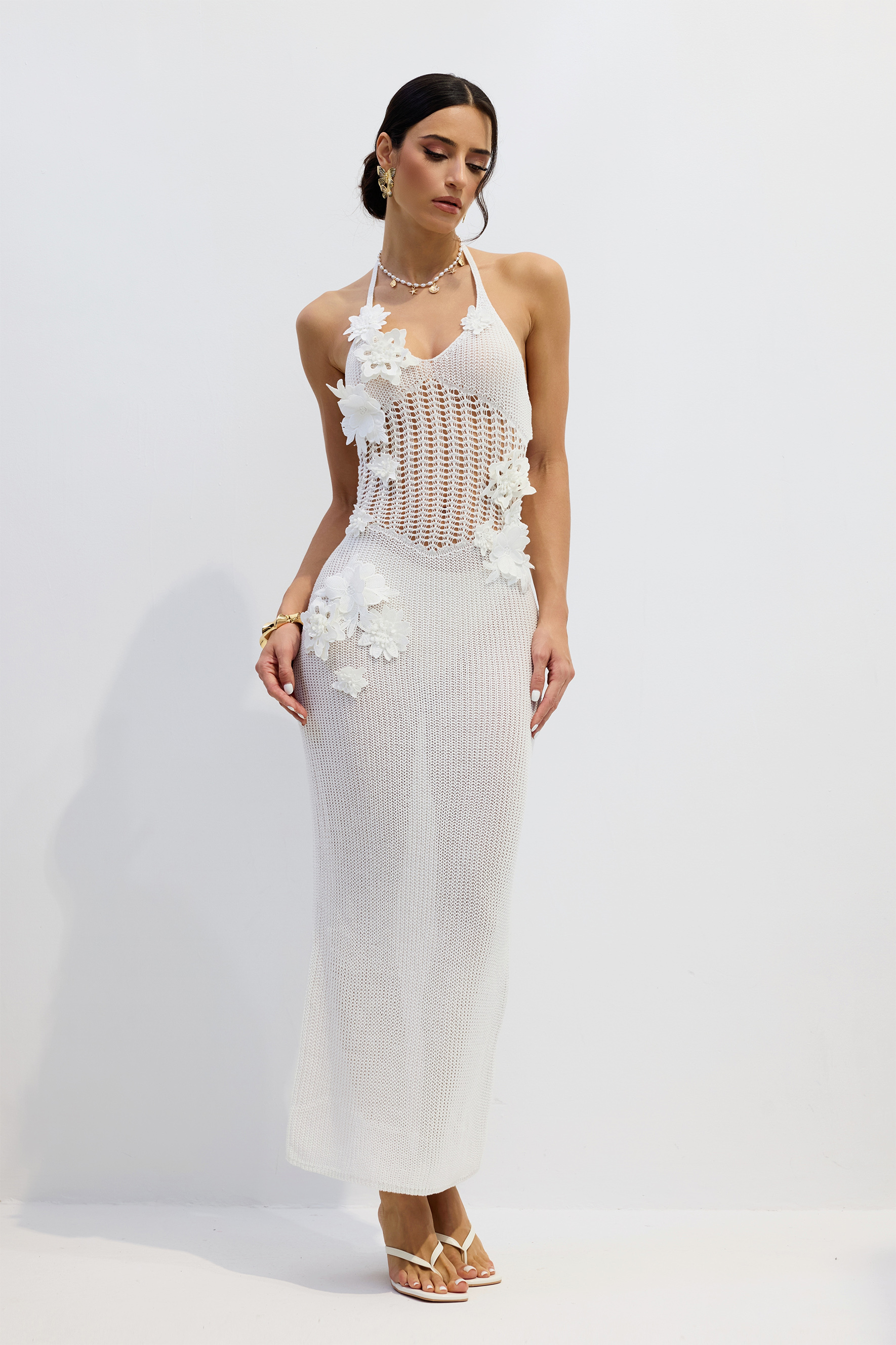 Bonnie Floral Applique Hollow Out Crochet Maxi Dress