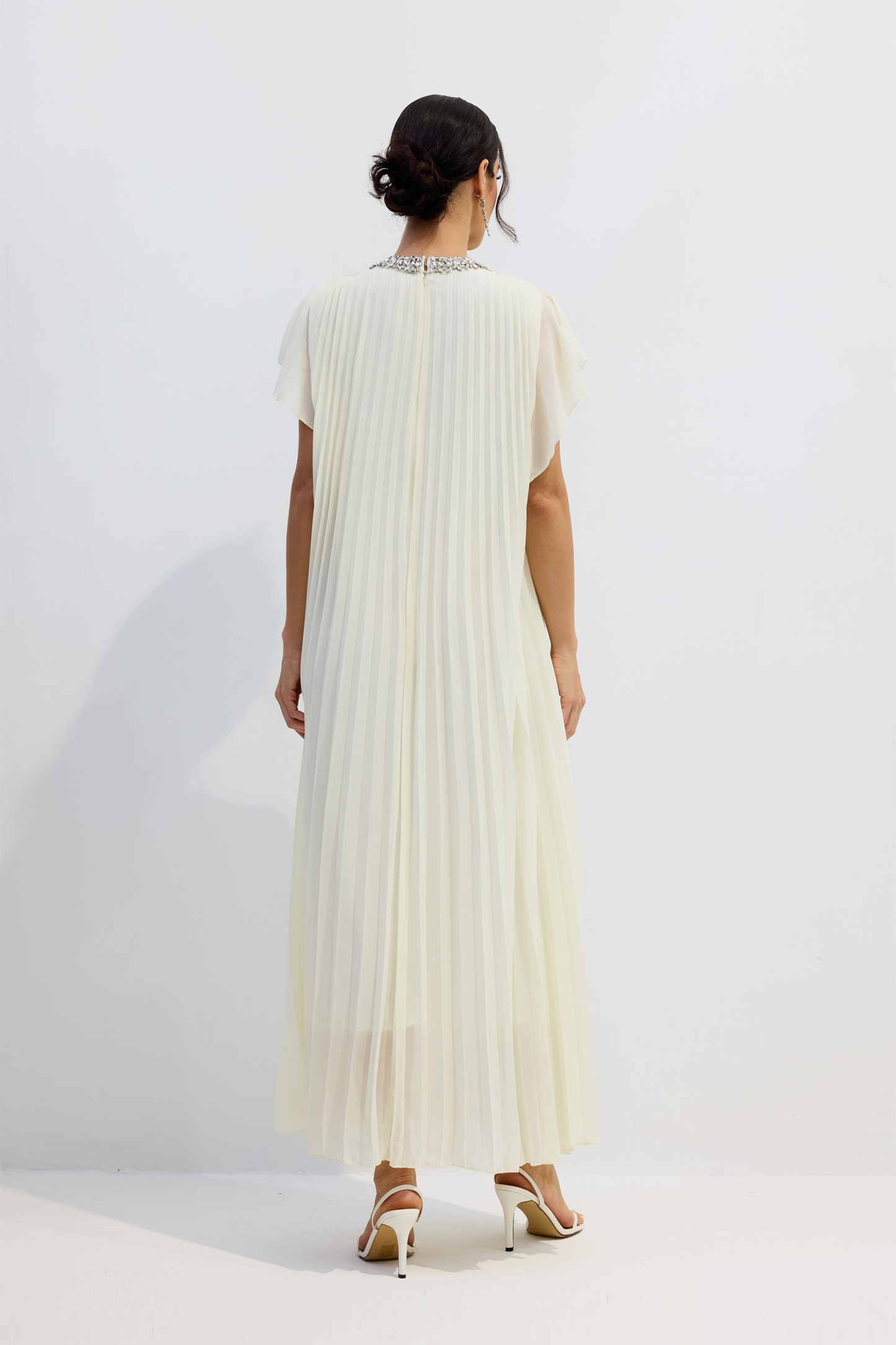 Renata Crystal Embellished Flutter Sleeve Maxi Dress