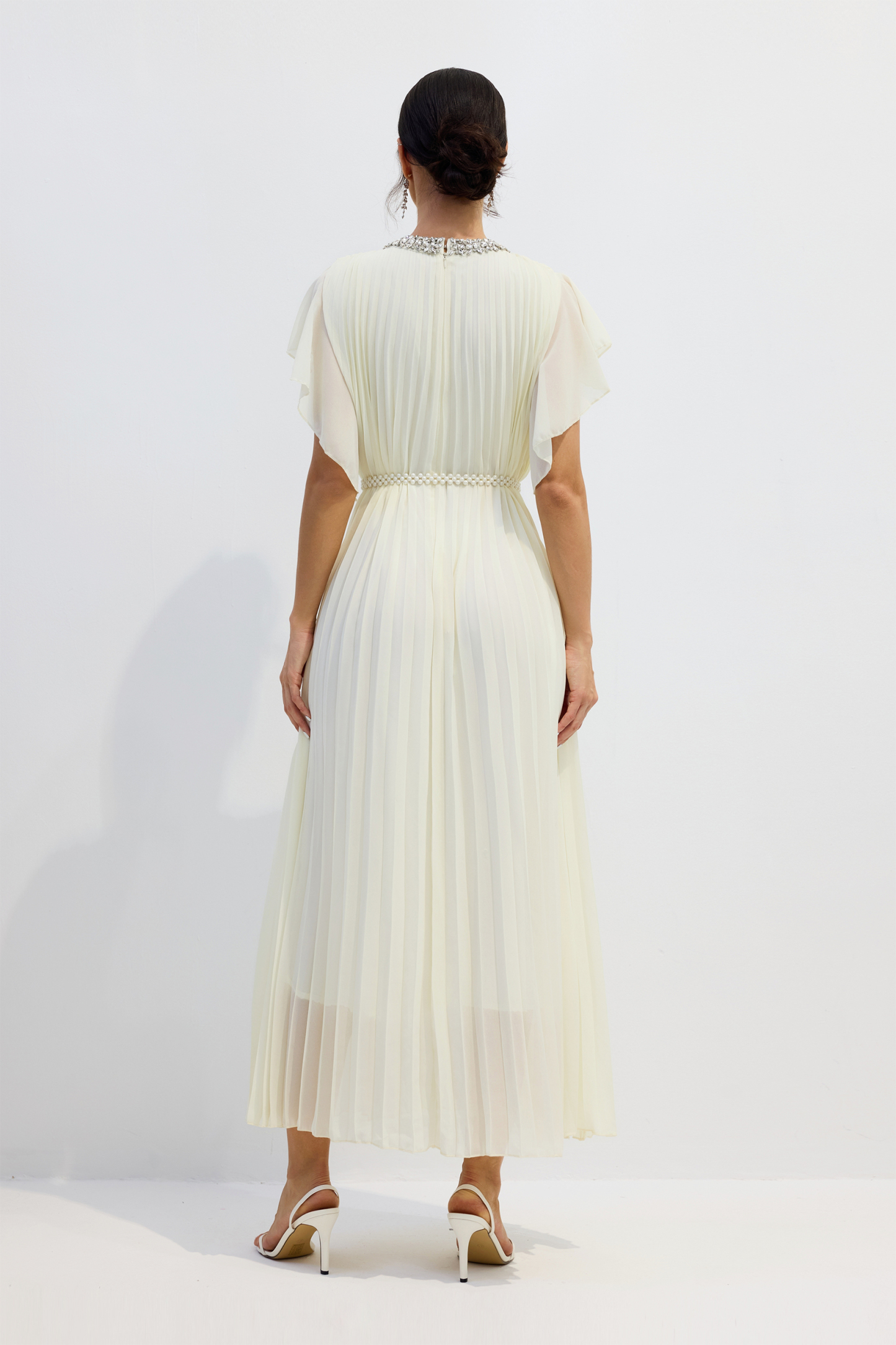 Renata Crystal Embellished Flutter Sleeve Maxi Dress