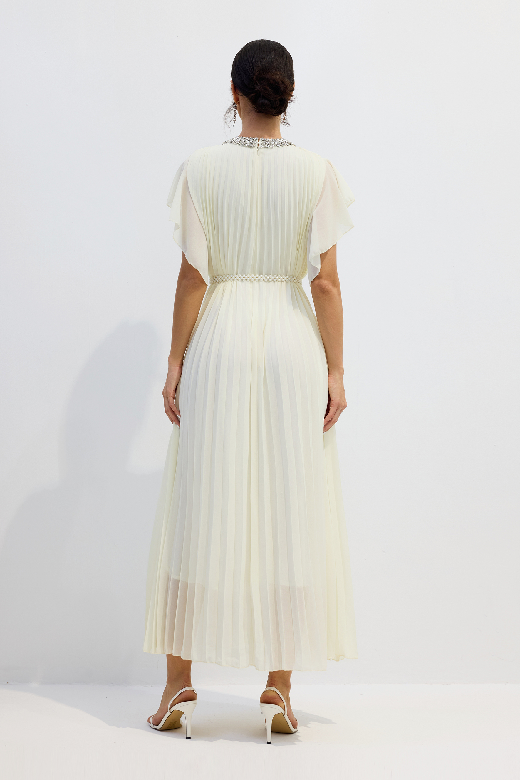 Renata Crystal Embellished Flutter Sleeve Maxi Dress