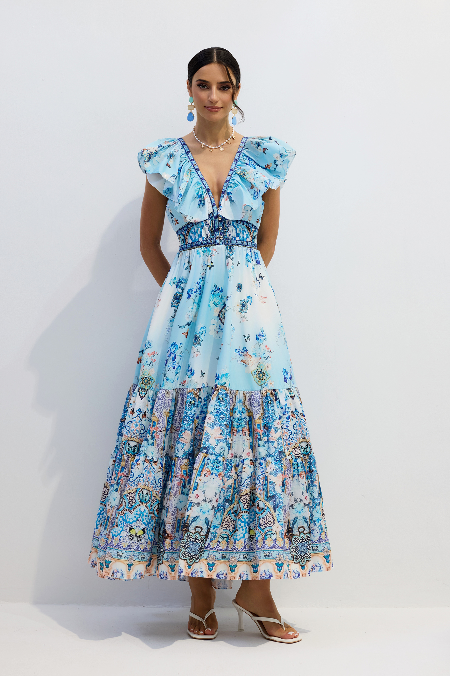 Virginia Floral Print V-neck Maxi Dress
