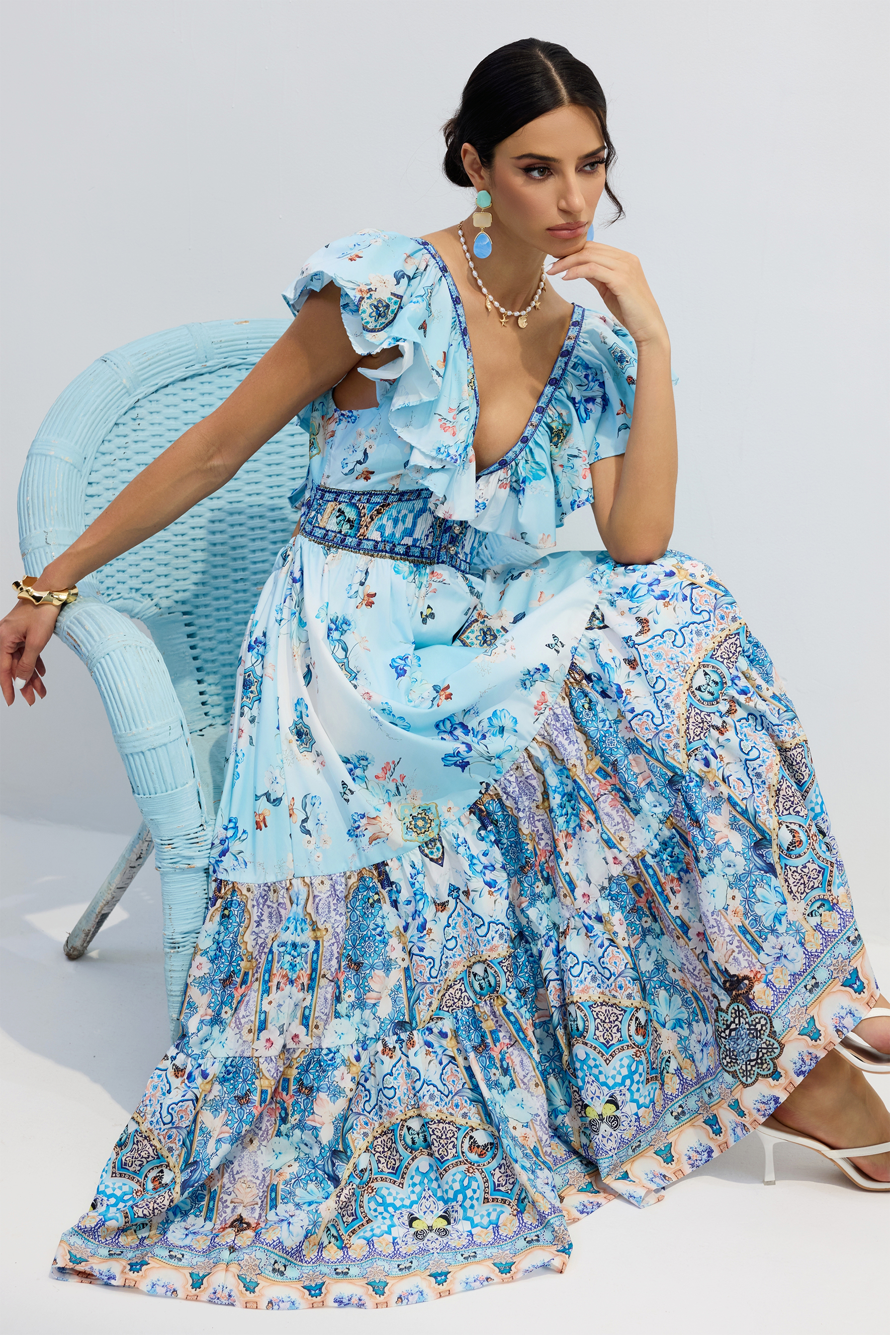 Virginia Floral Print V-neck Maxi Dress