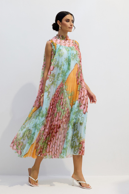 Martha Print Sleeveless Pleated Midi Dress