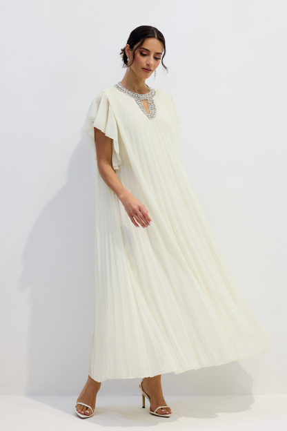 Renata Crystal Embellished Flutter Sleeve Maxi Dress