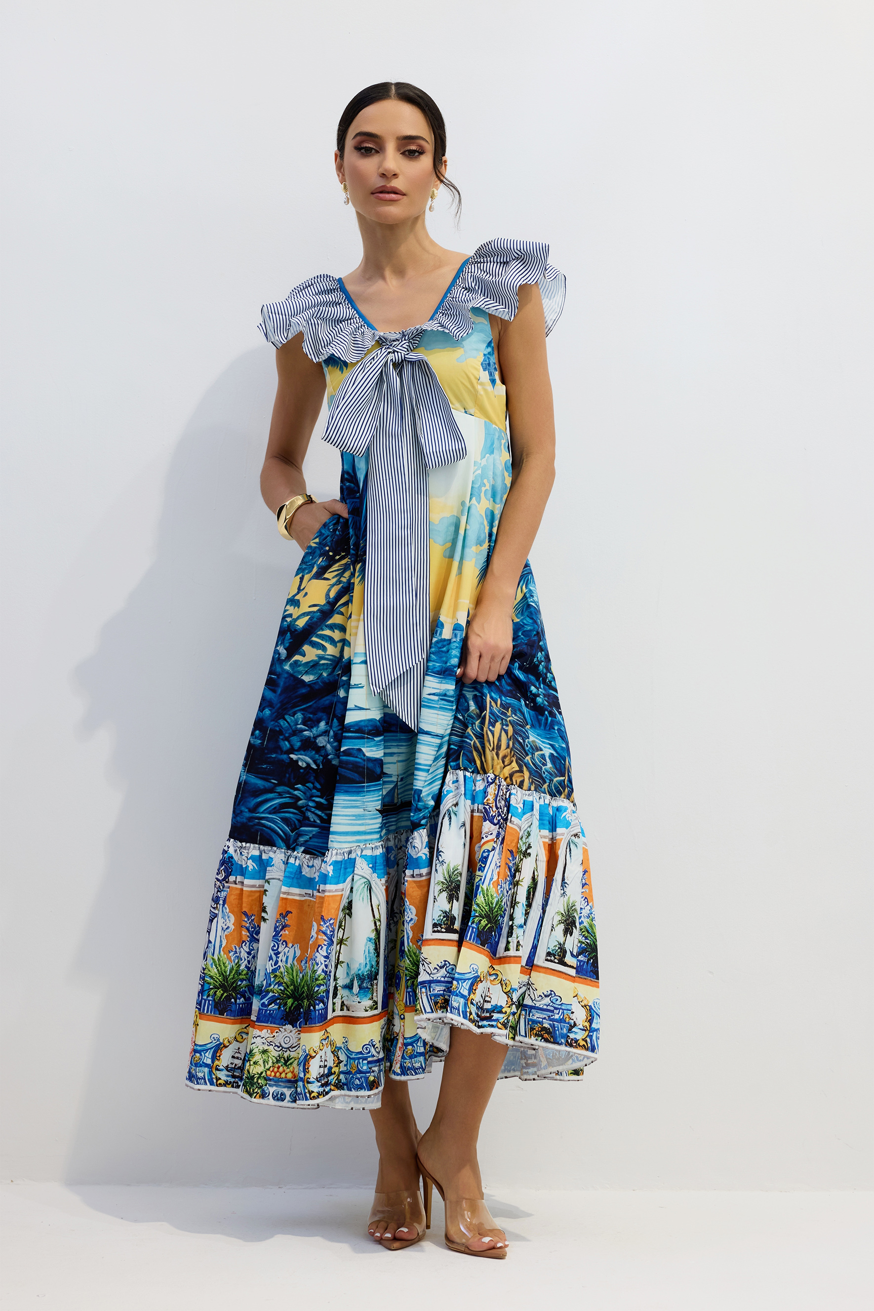 Louisa Print Deep V-Neck Maxi Dress