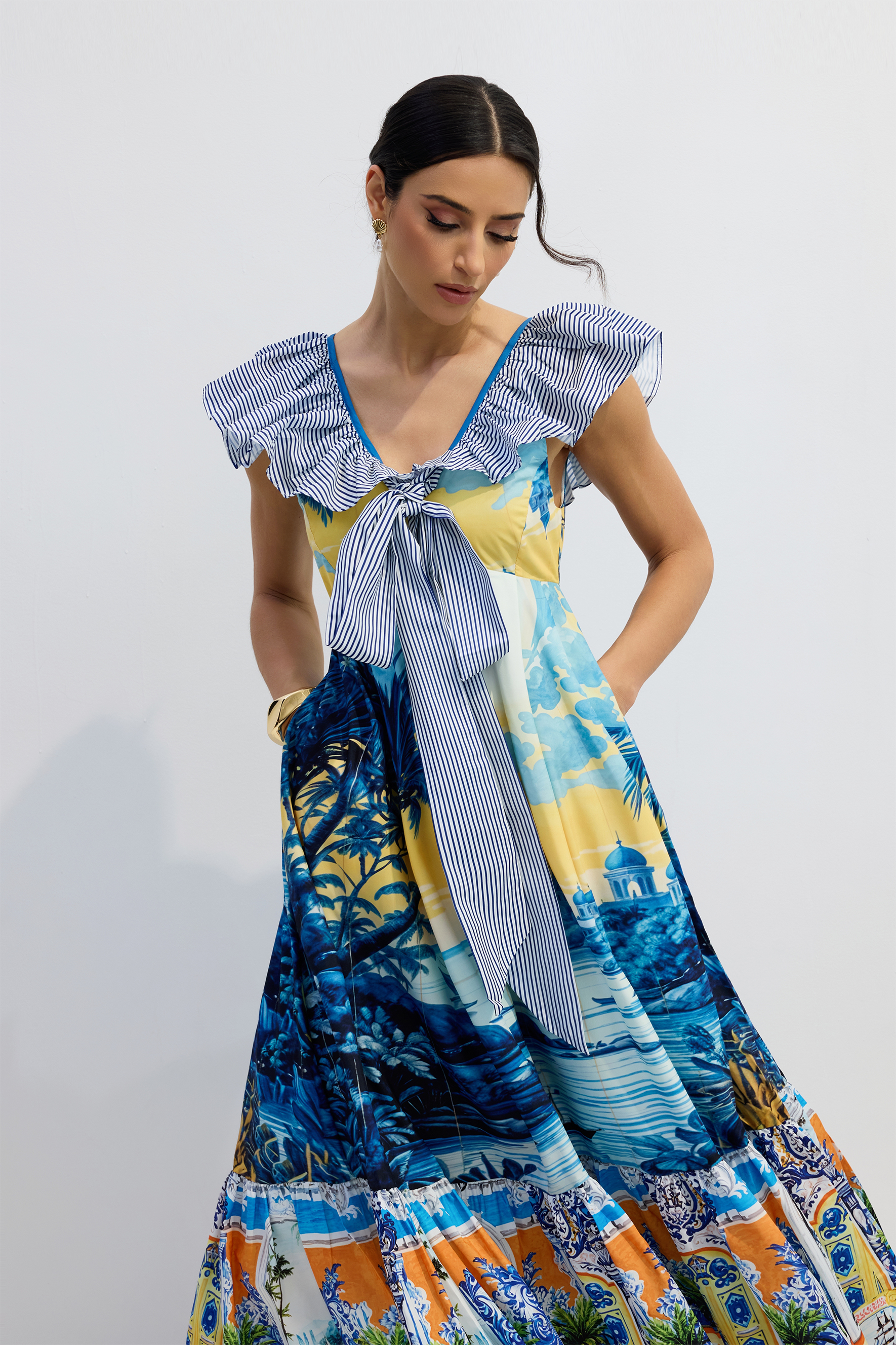 Louisa Print Deep V-Neck Maxi Dress