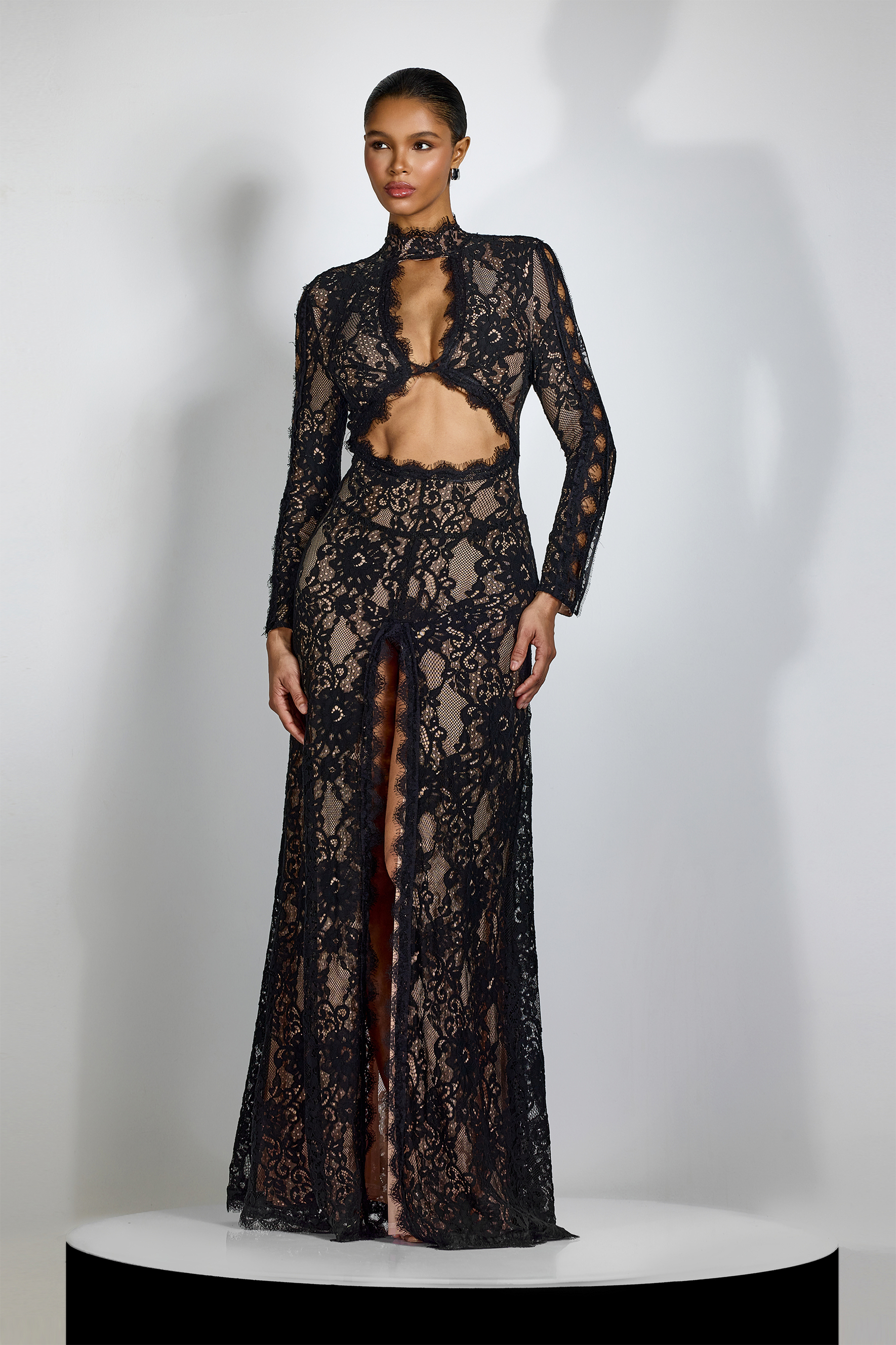 Natalie Cutout High Slit Lace Maxi Dress