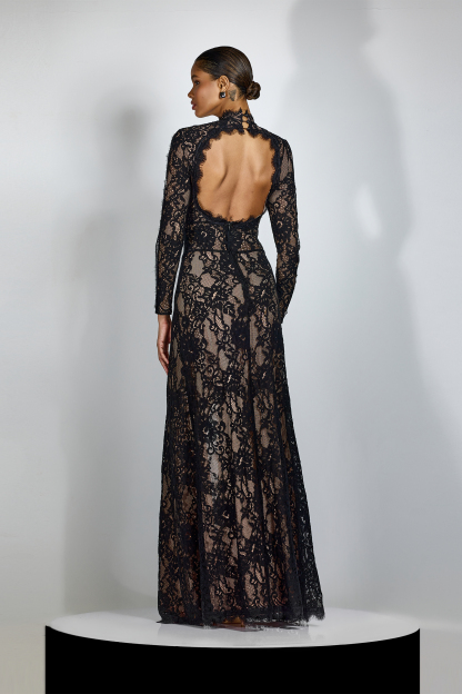 Natalie Cutout High Slit Lace Maxi Dress