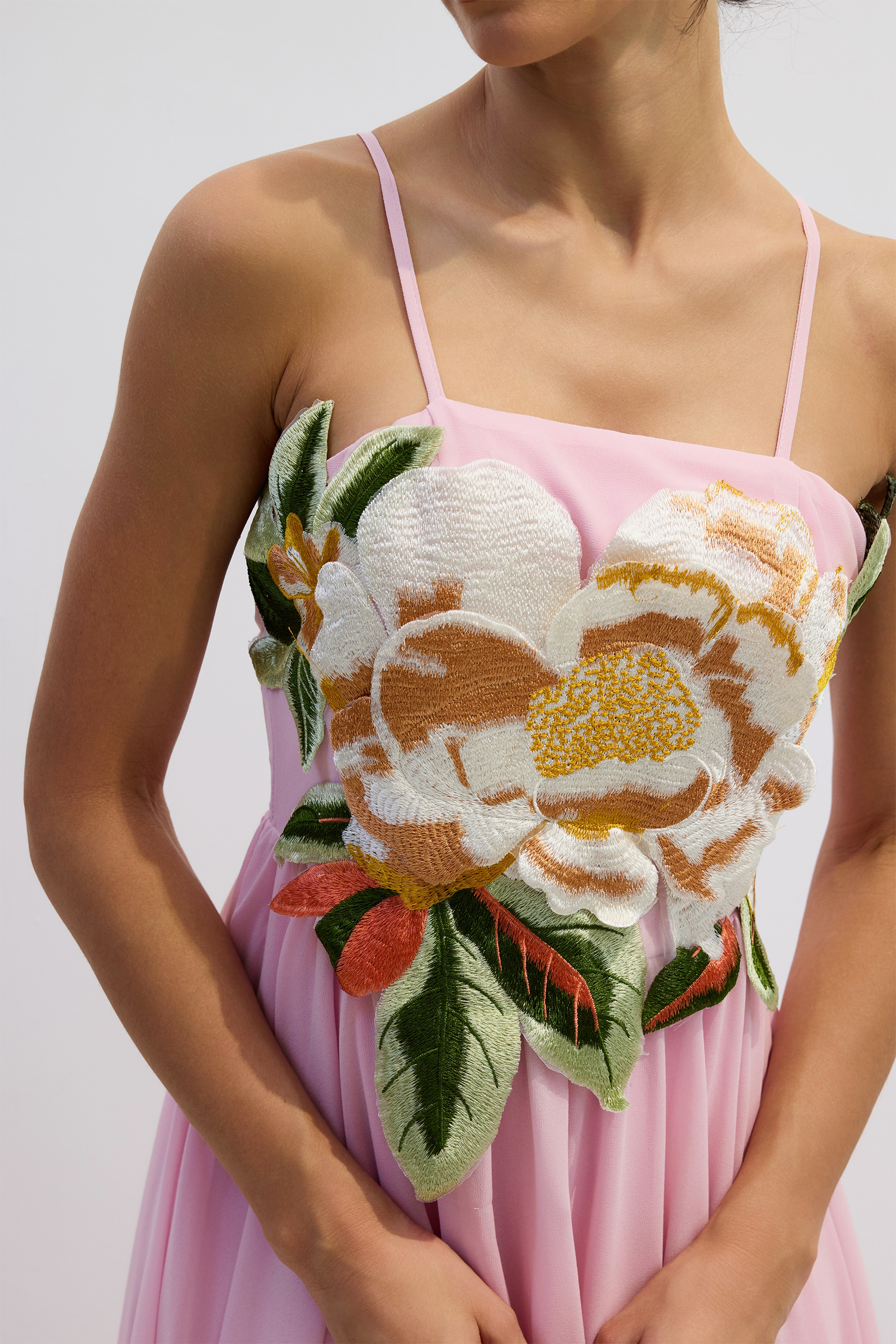 Gilda Floral Applique Spaghetti Straps Maxi Dress