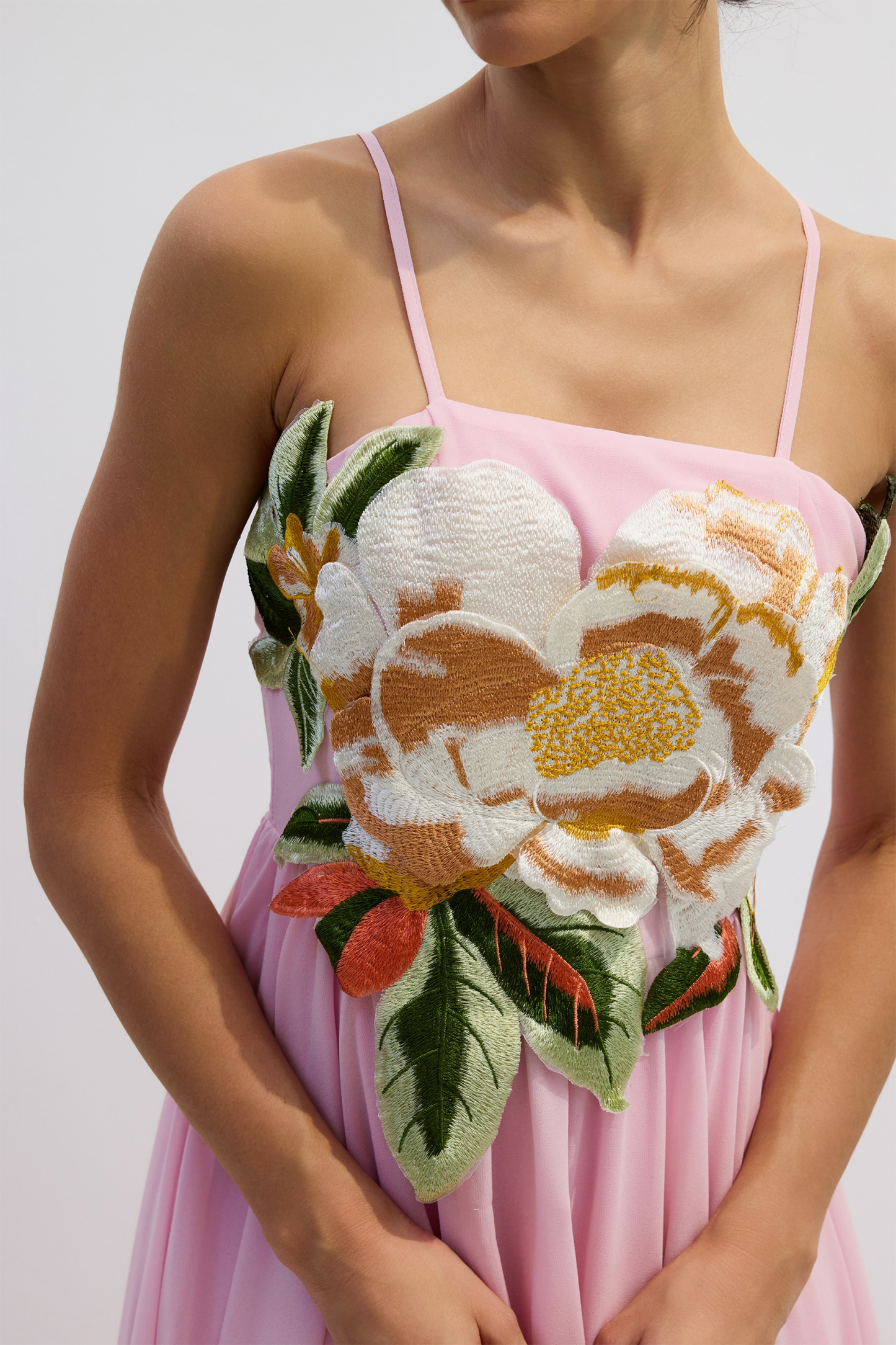Gilda Floral Applique Spaghetti Straps Maxi Dress