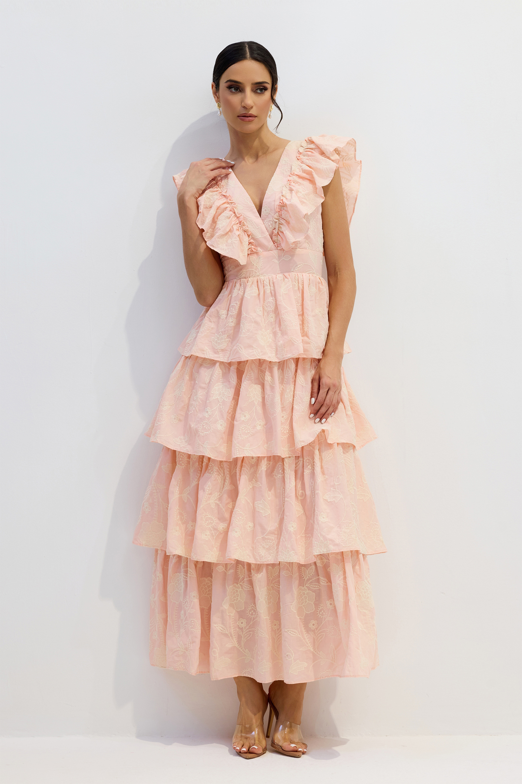 Edana V-neck Tiered Ruffle Maxi Dress