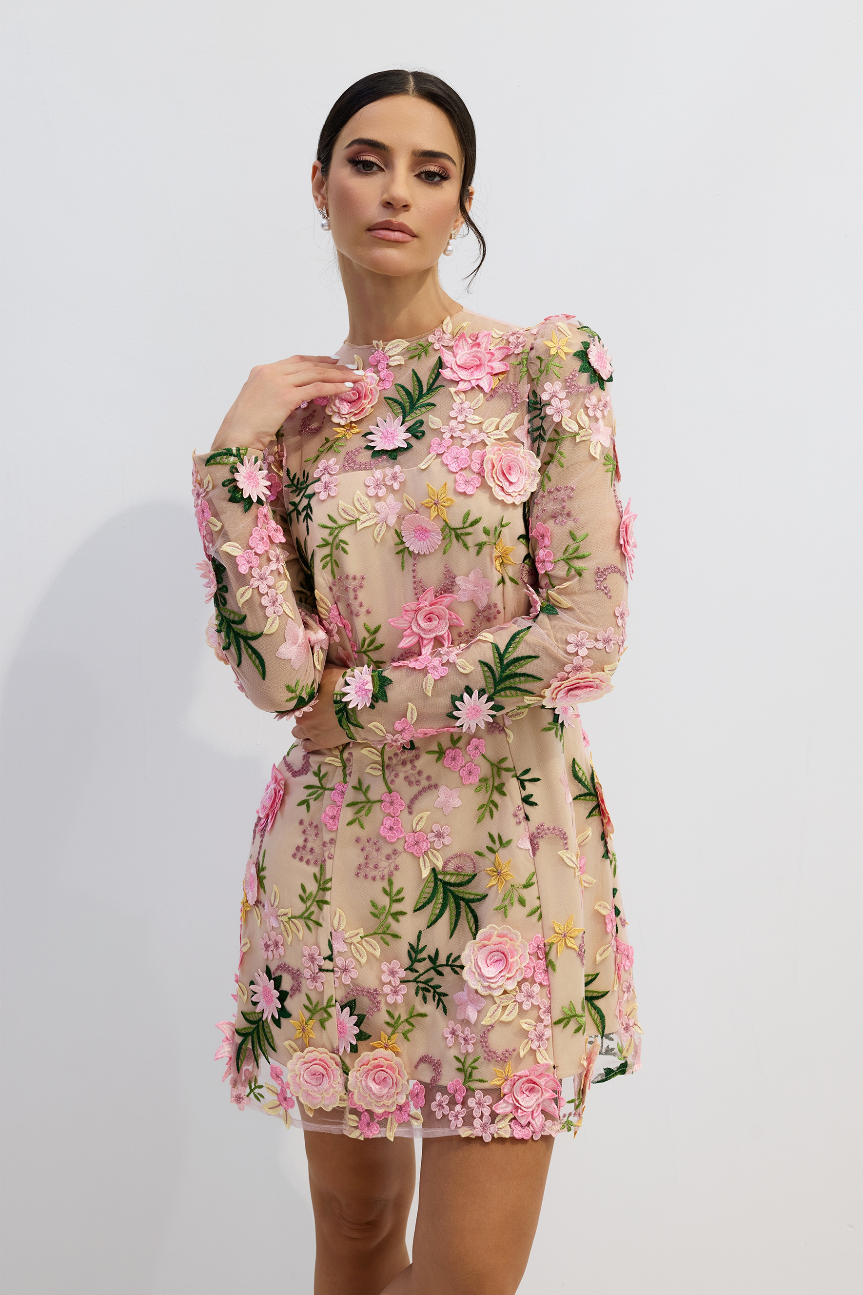 Lara Floral Applique Long Sleeve Maxi Dress