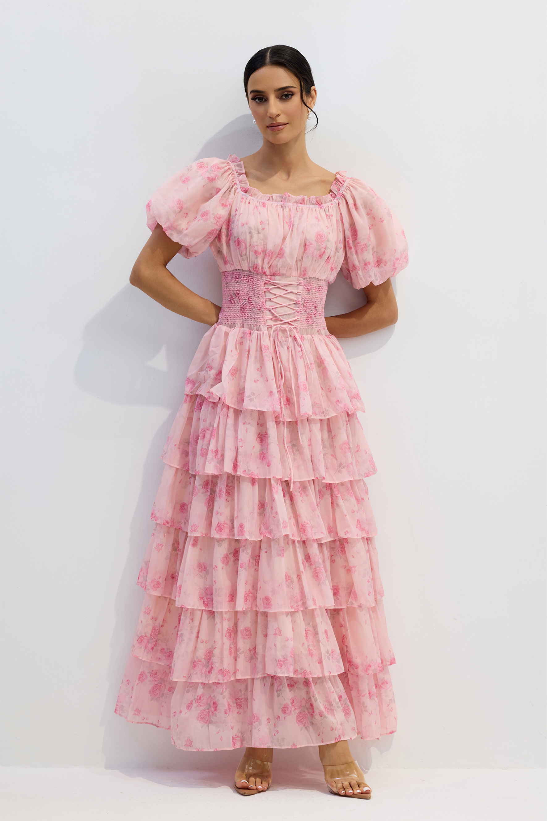 Vivian Floral Print Tiered Ruffle Maxi Dress