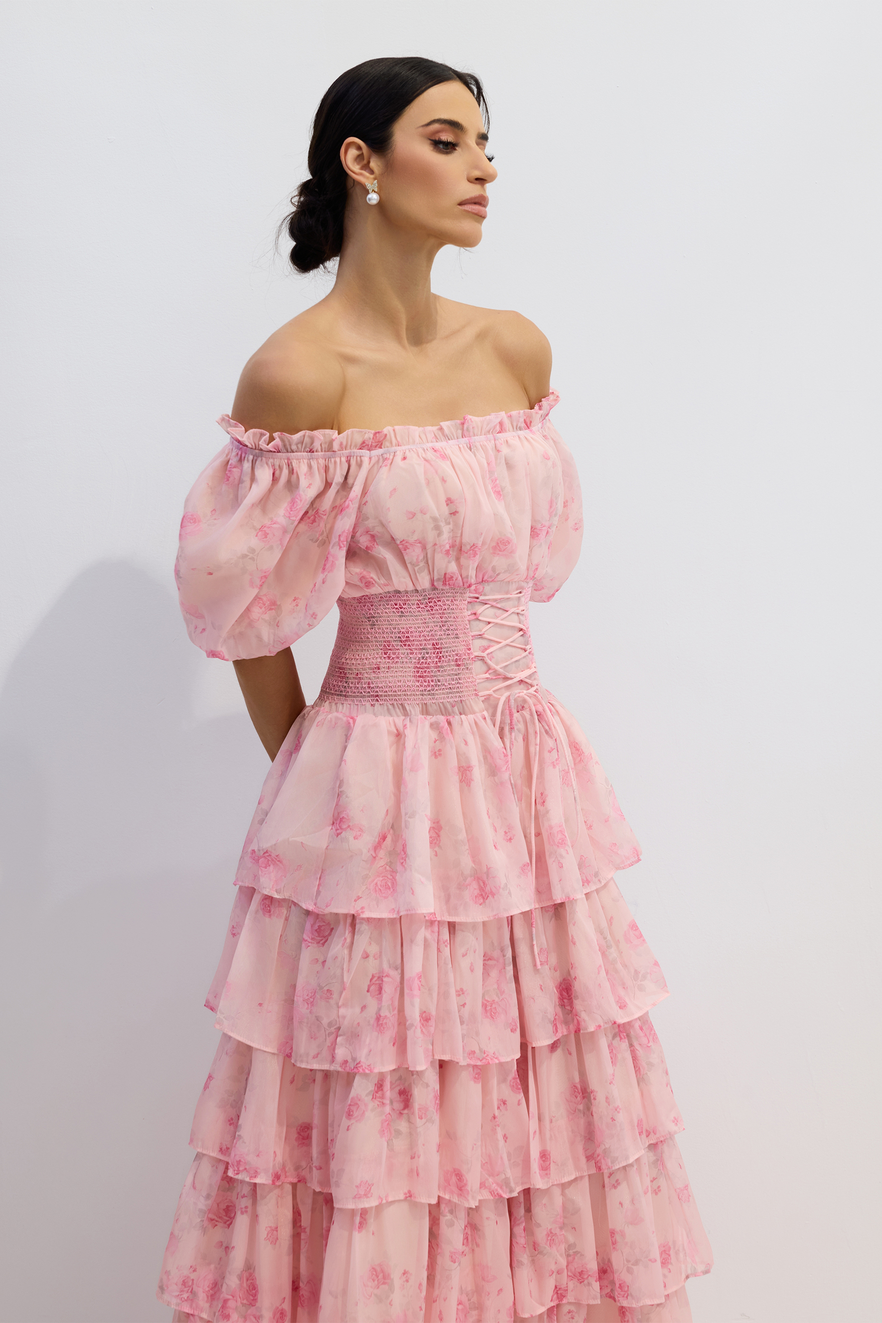 Vivian Floral Print Tiered Ruffle Maxi Dress