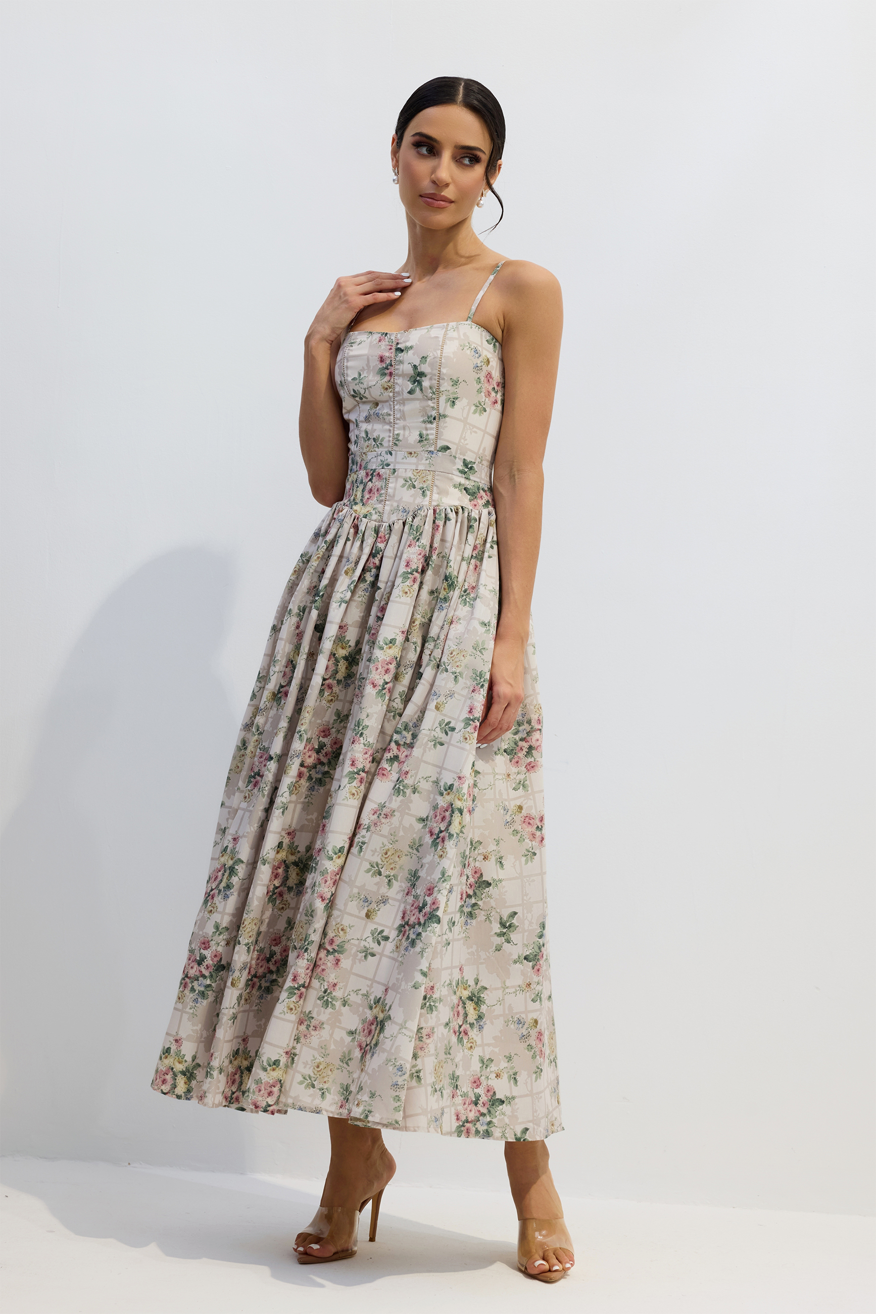 Bella Floral Print Spaghetti Strap Maxi Dress