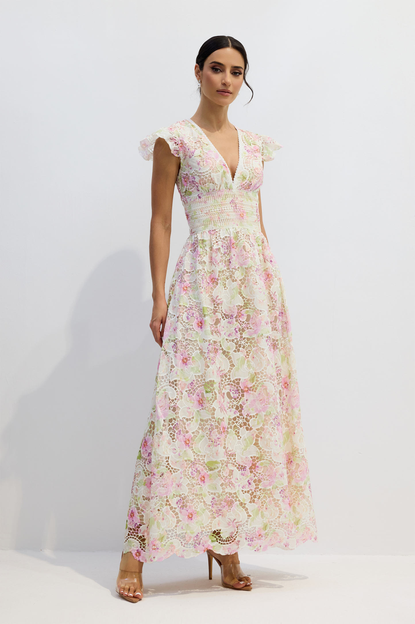 Ramona V-neck Floral Lace Maxi Dress