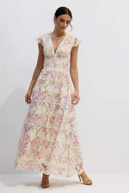 Ramona V-neck Floral Lace Maxi Dress