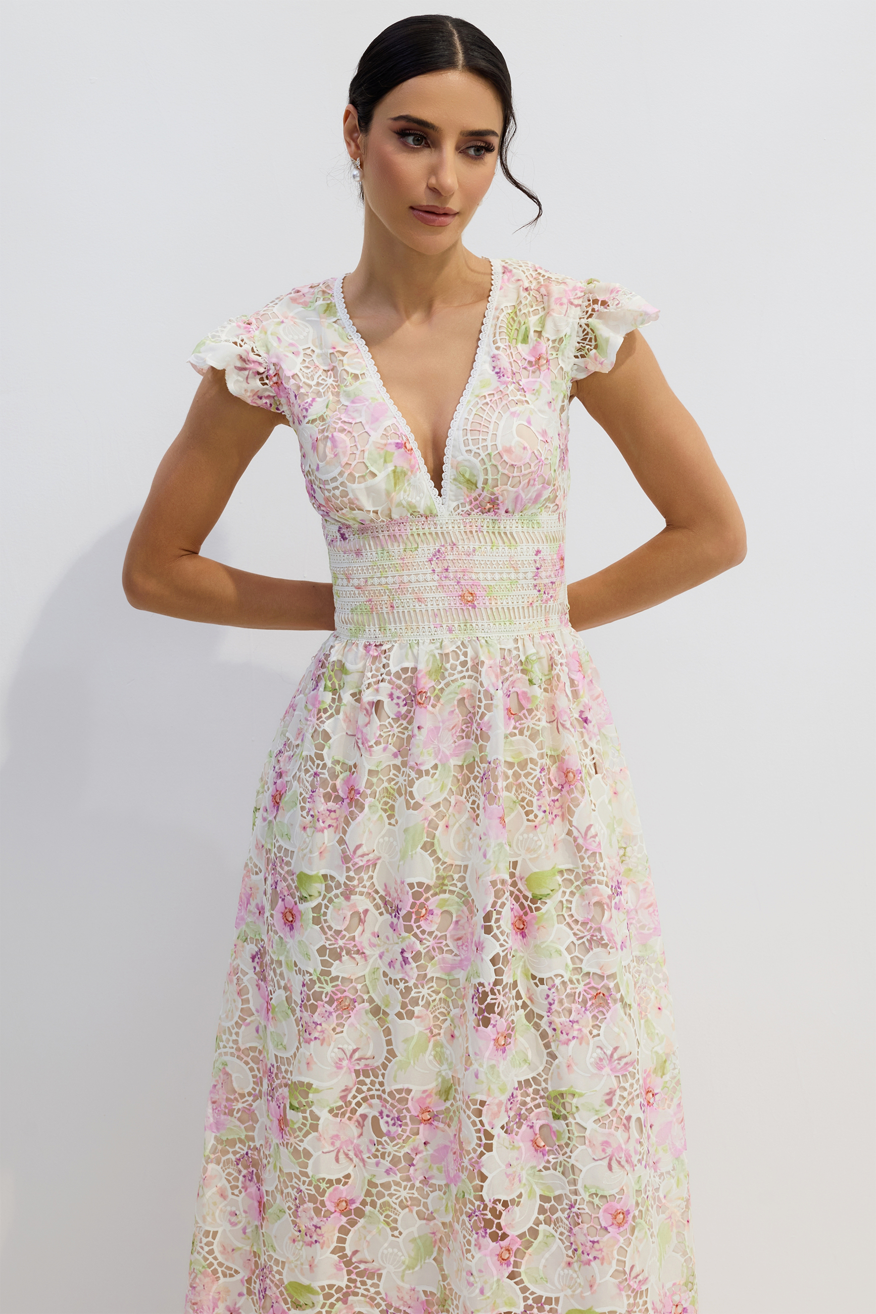 Ramona V-neck Floral Lace Maxi Dress