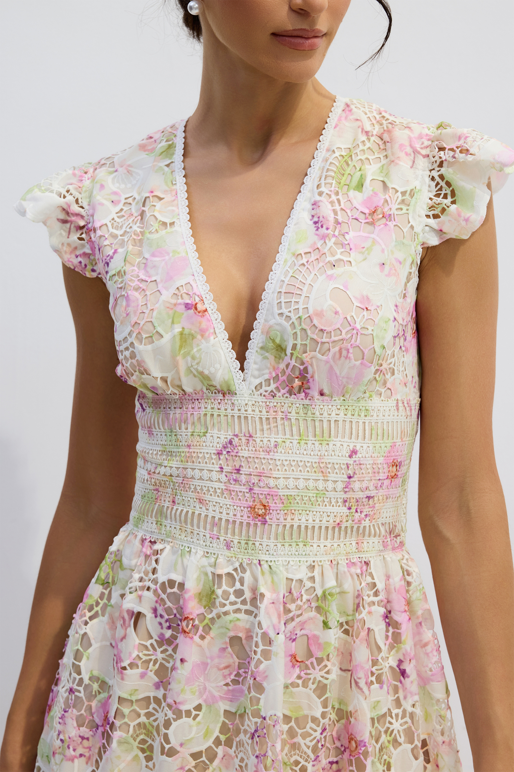 Ramona V-neck Floral Lace Maxi Dress