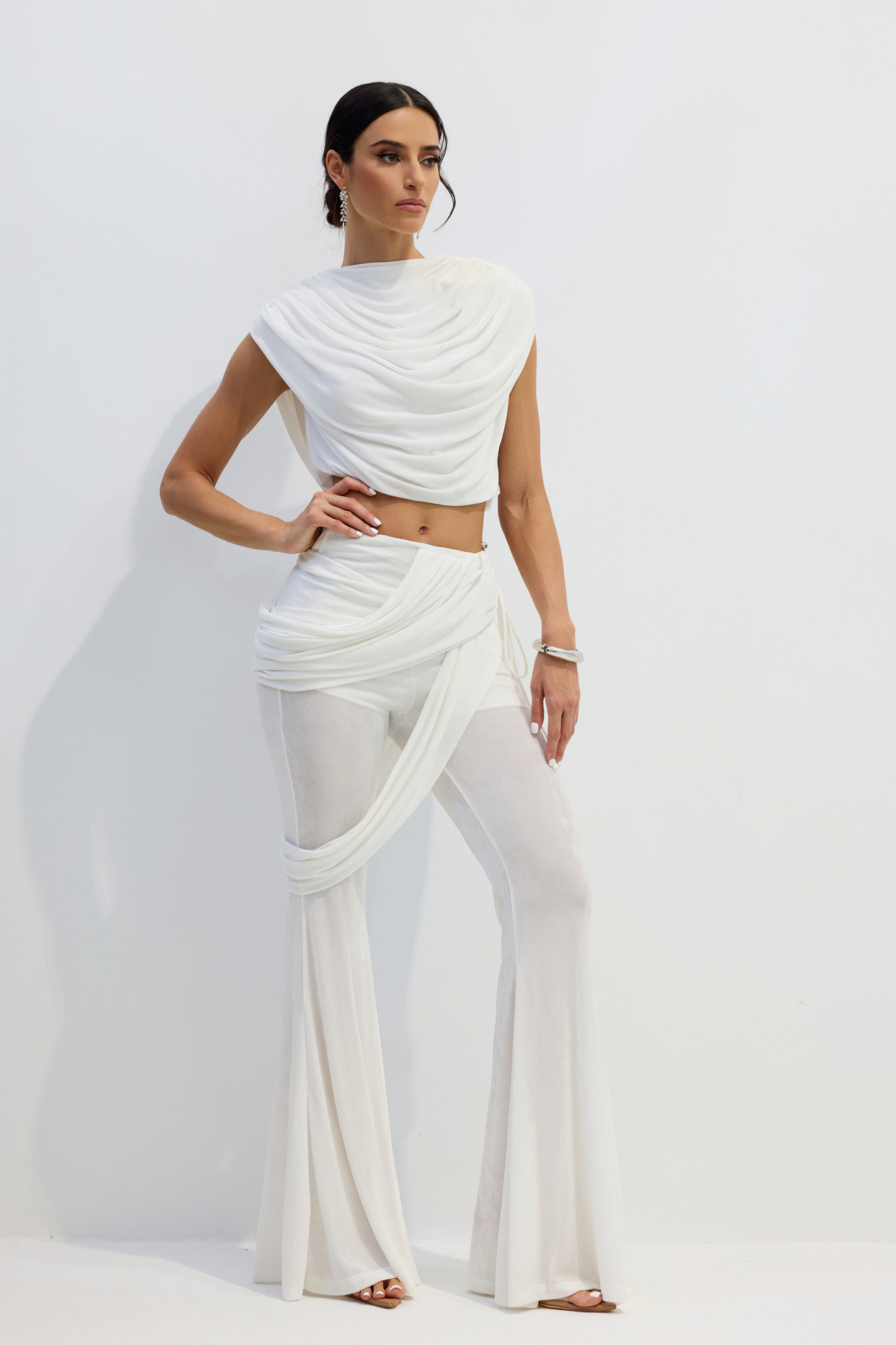 Vania Draped Crop Top & Flared Pants Set