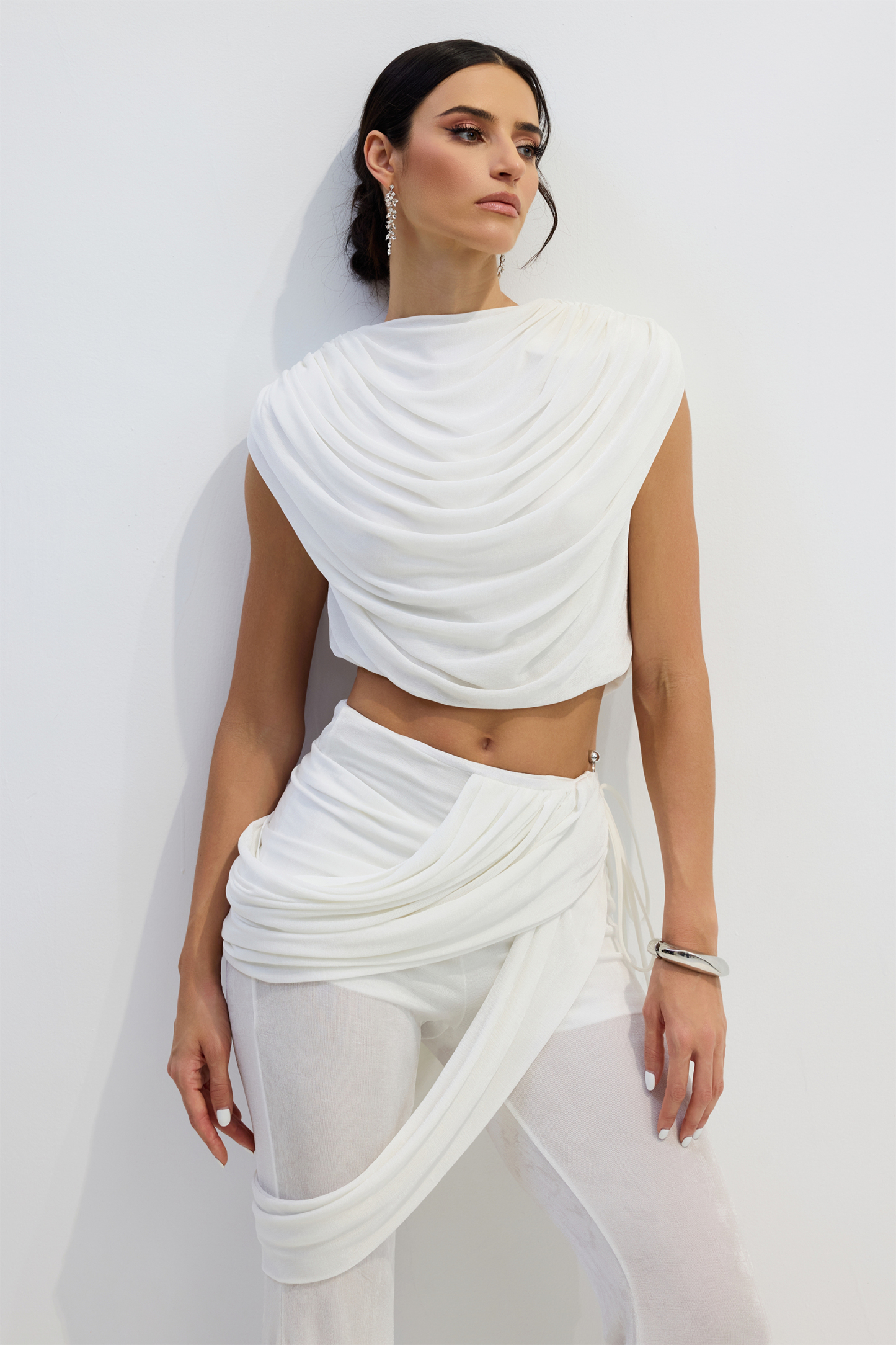 Vania Draped Crop Top & Flared Pants Set
