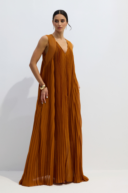 Minerva V-Neck Pleated Maxi Dress