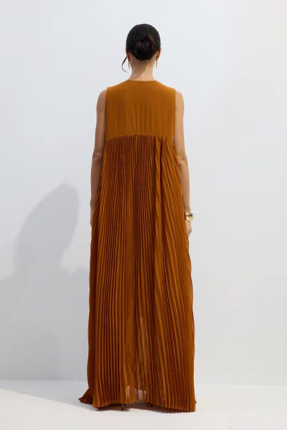 Minerva V-Neck Pleated Maxi Dress