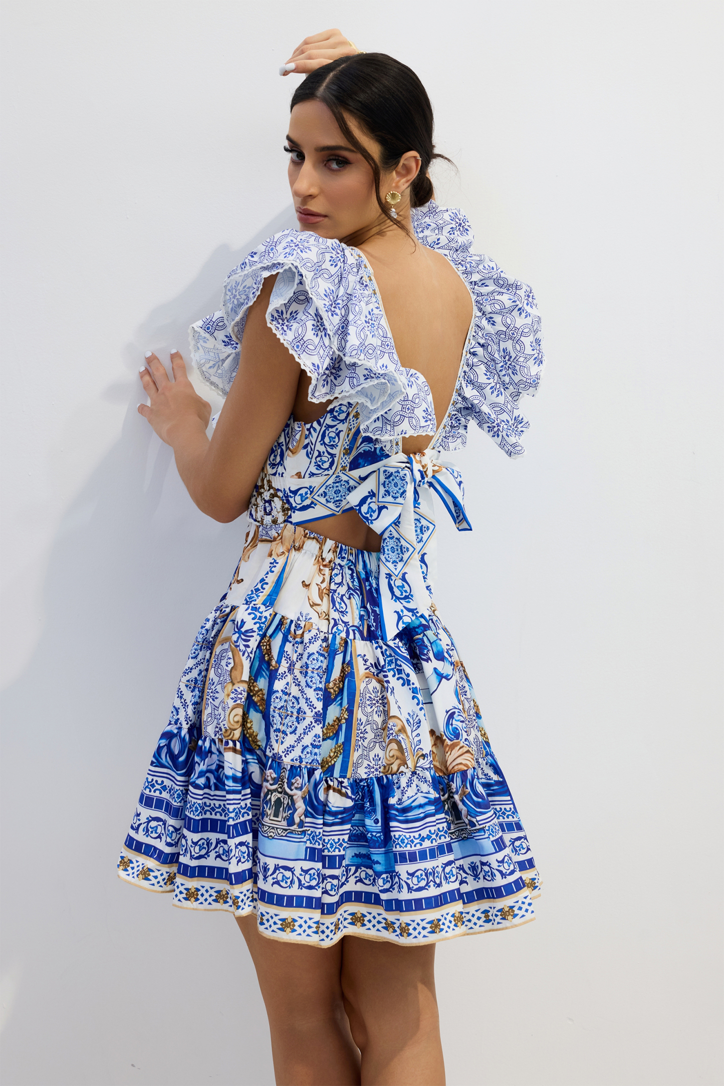 Kyla Printed Plunge Neck Mini Dress