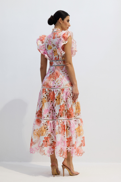 Hilda Print Lace Embroidered Maxi Dress