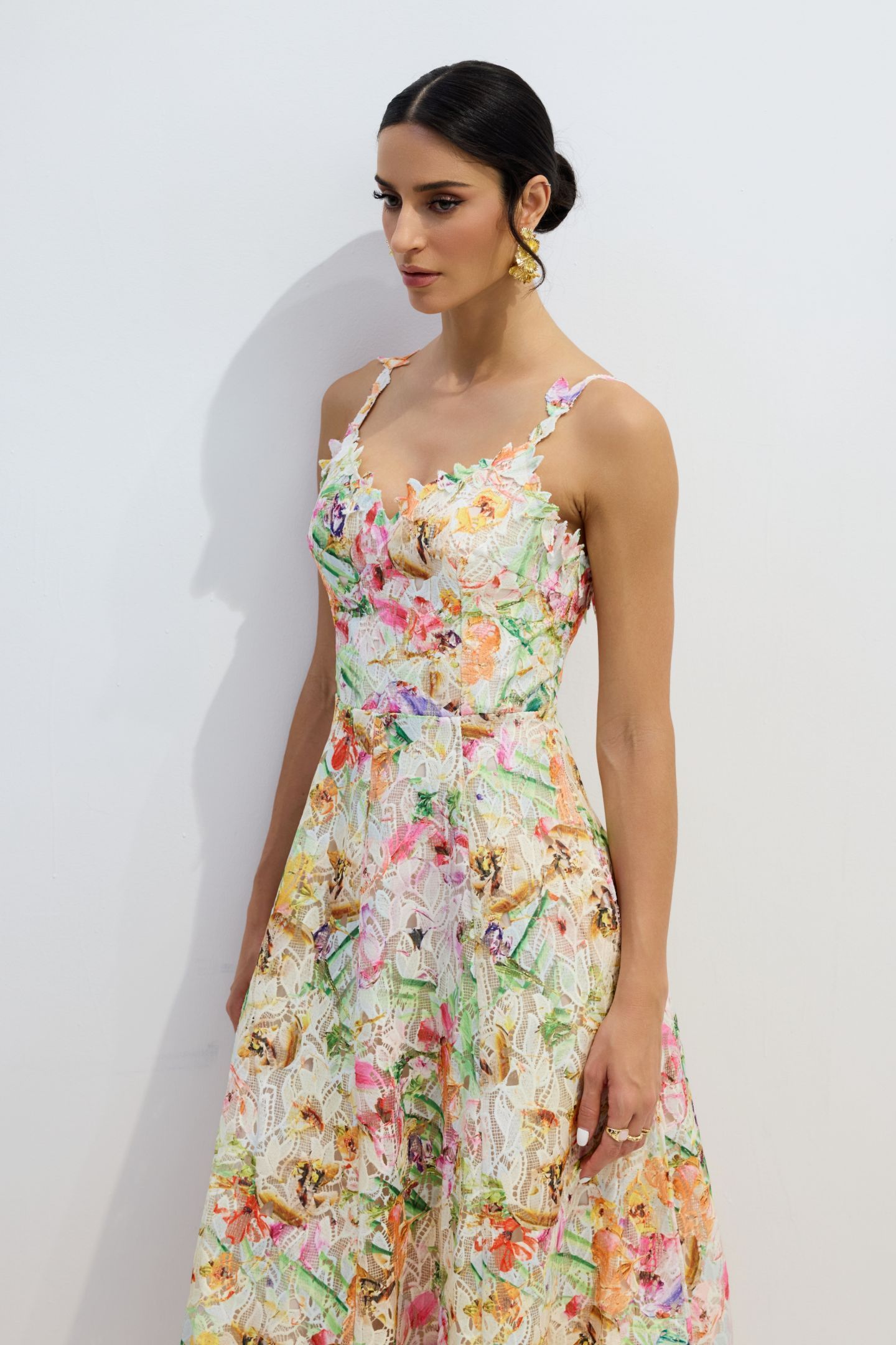 Violet Floral Embroidered Lace Midi Dress