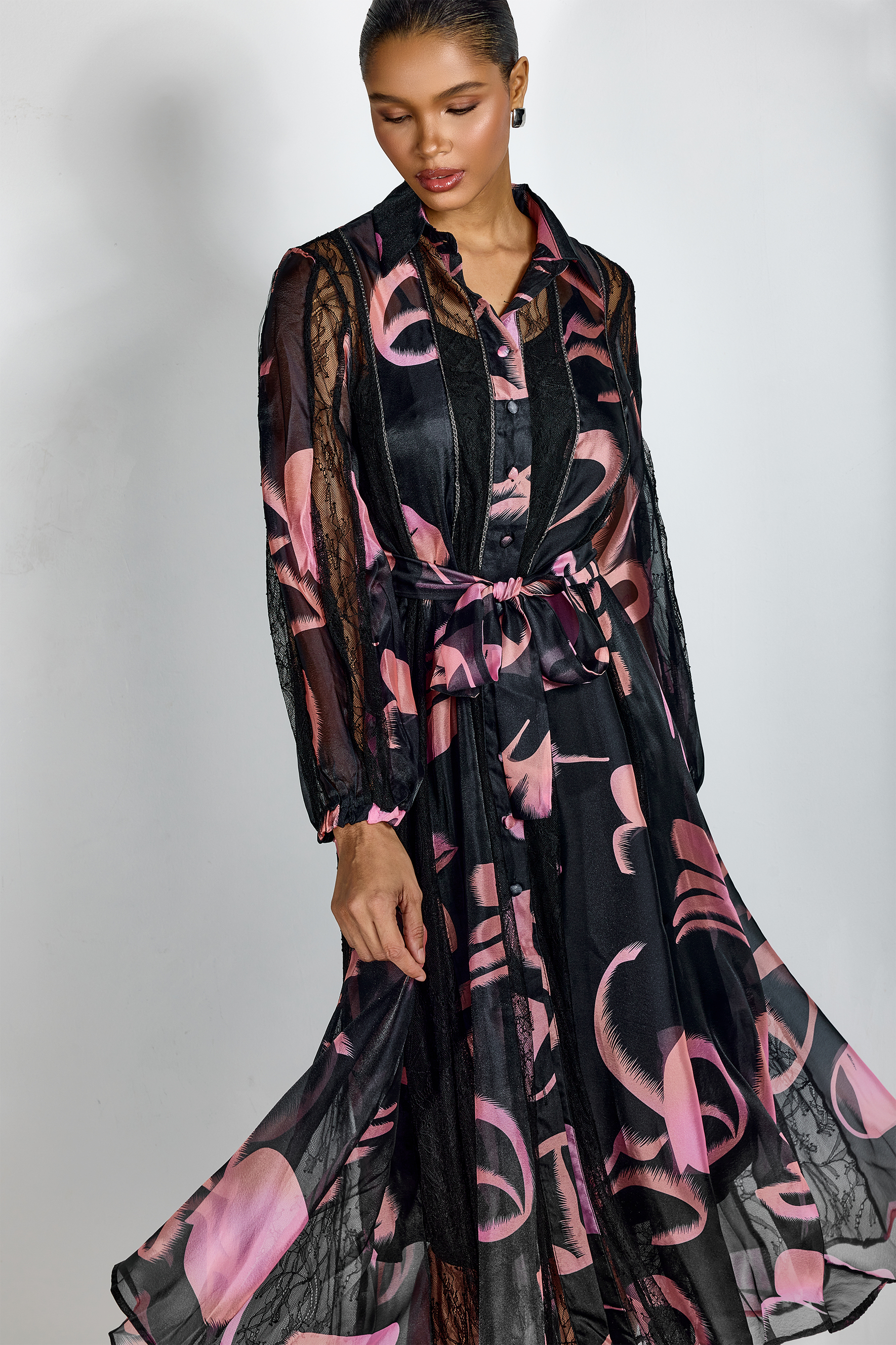 Leslie Abstract Print Long Sleeve Midi Dress