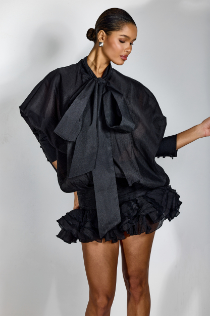 Trina Tie-neck Ruffle Hem Mini Dress