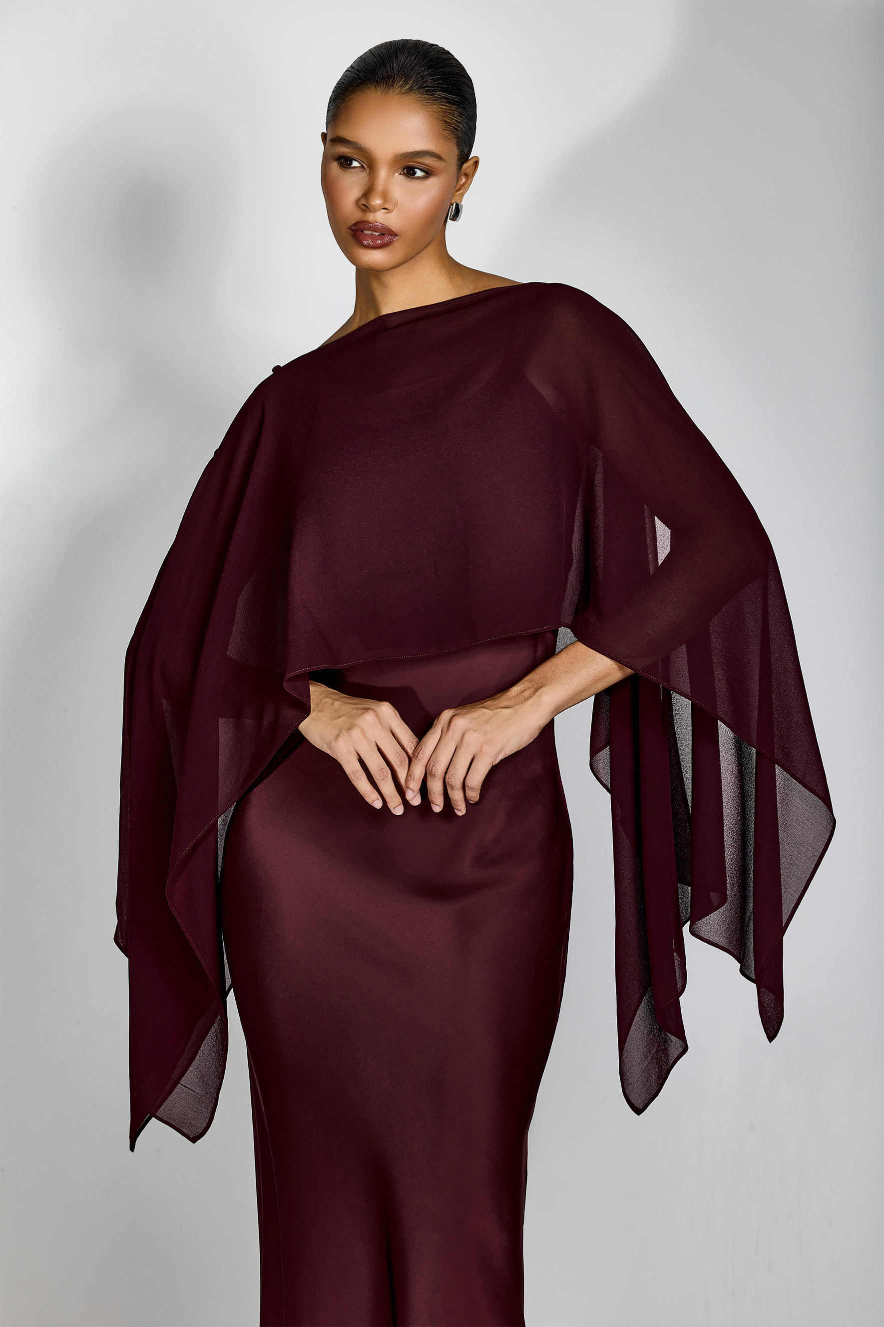 Elena Spaghetti Strap Maxi Dress With Cape Blouse