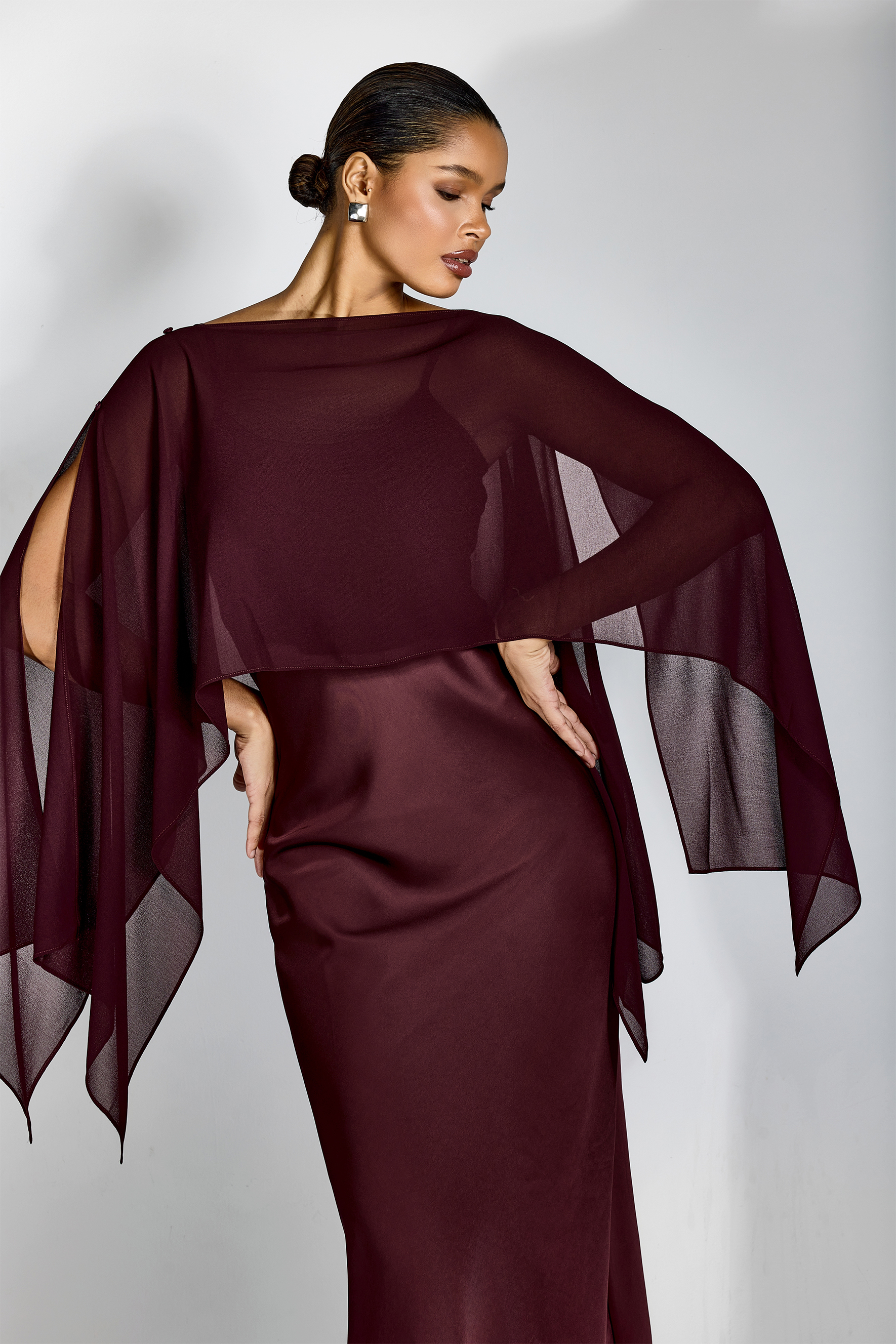 Elena Spaghetti Strap Maxi Dress With Cape Blouse