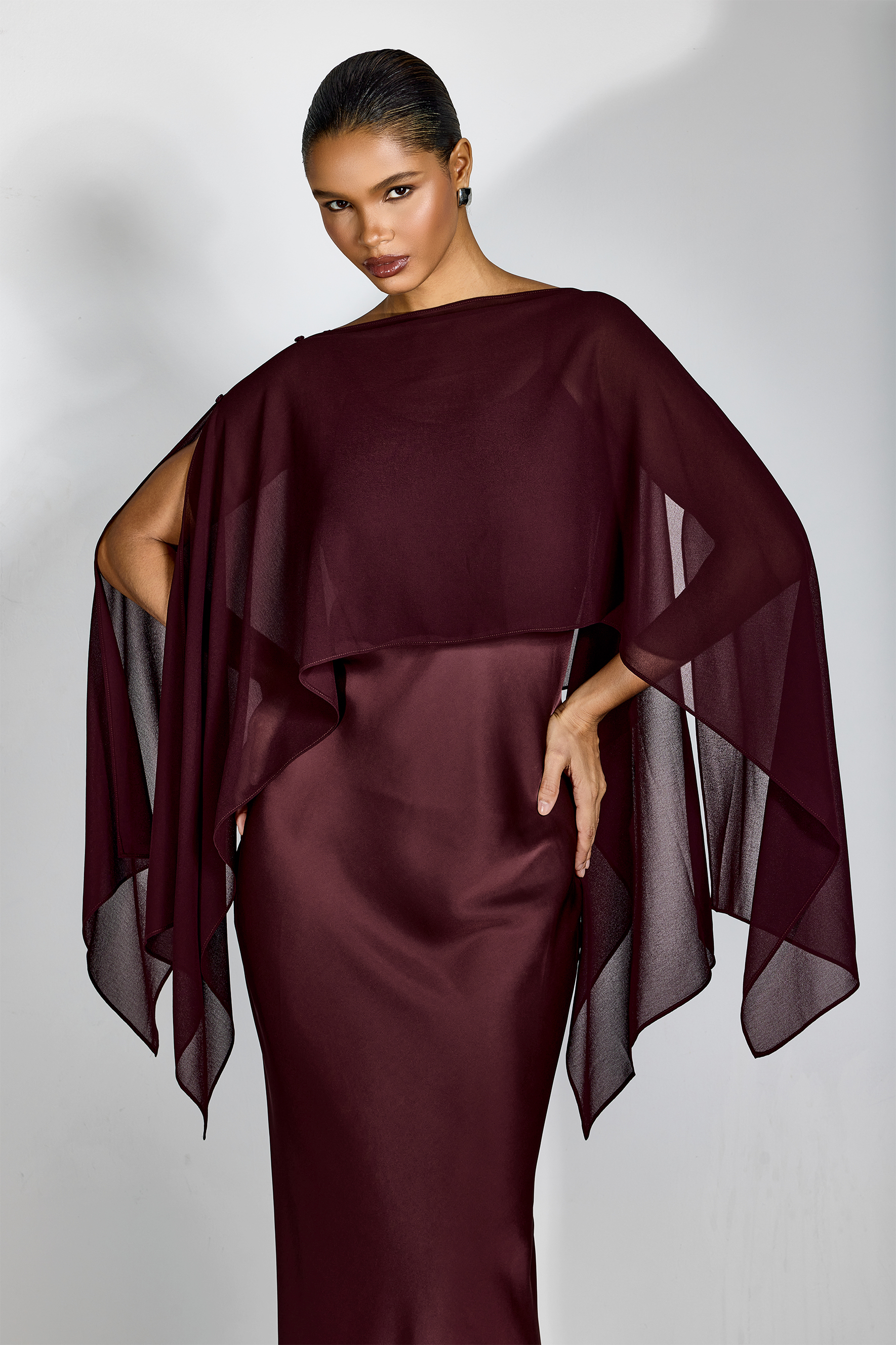 Elena Spaghetti Strap Maxi Dress With Cape Blouse