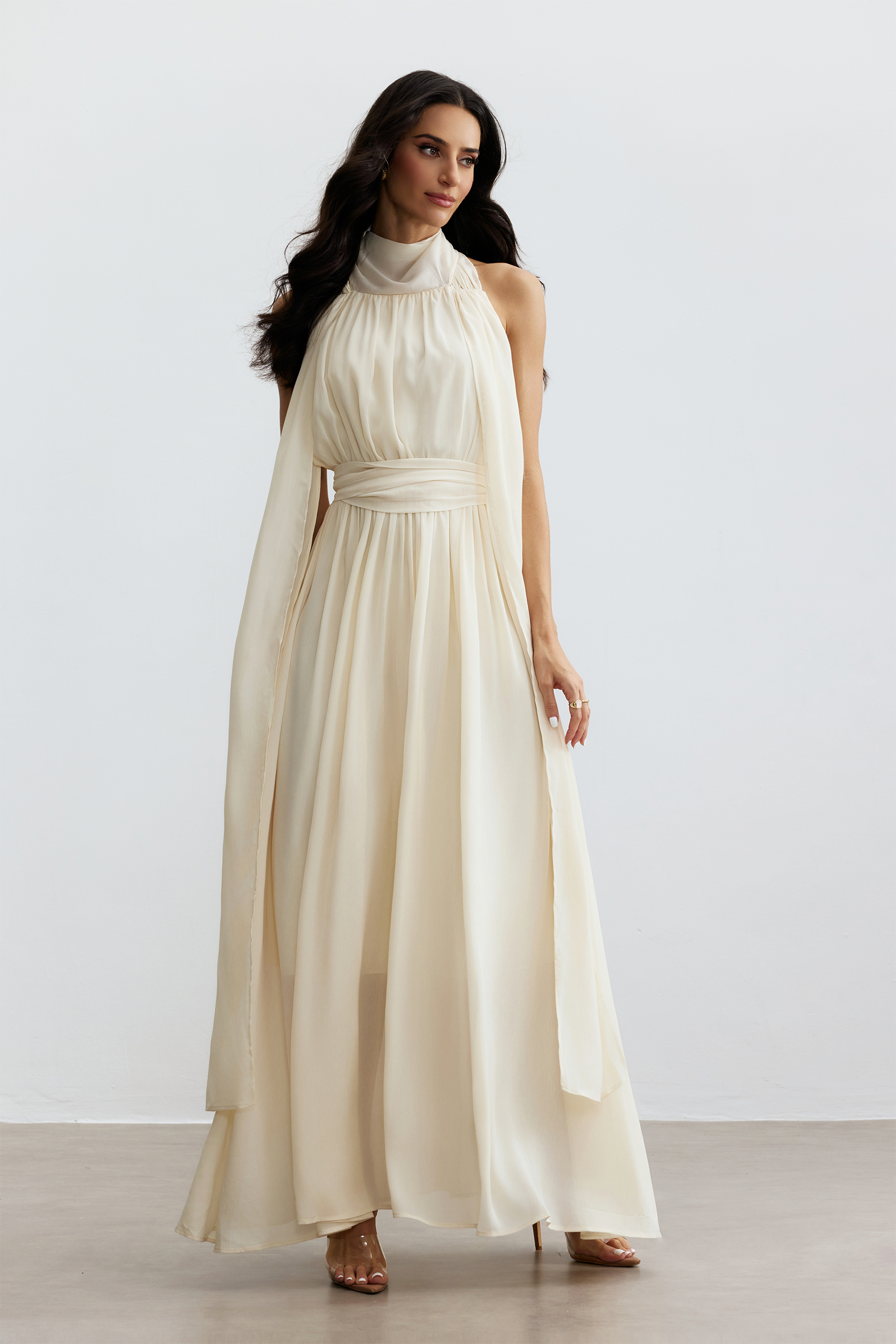 Ivy Halter Neck Sleeveless Chiffon Maxi Dress