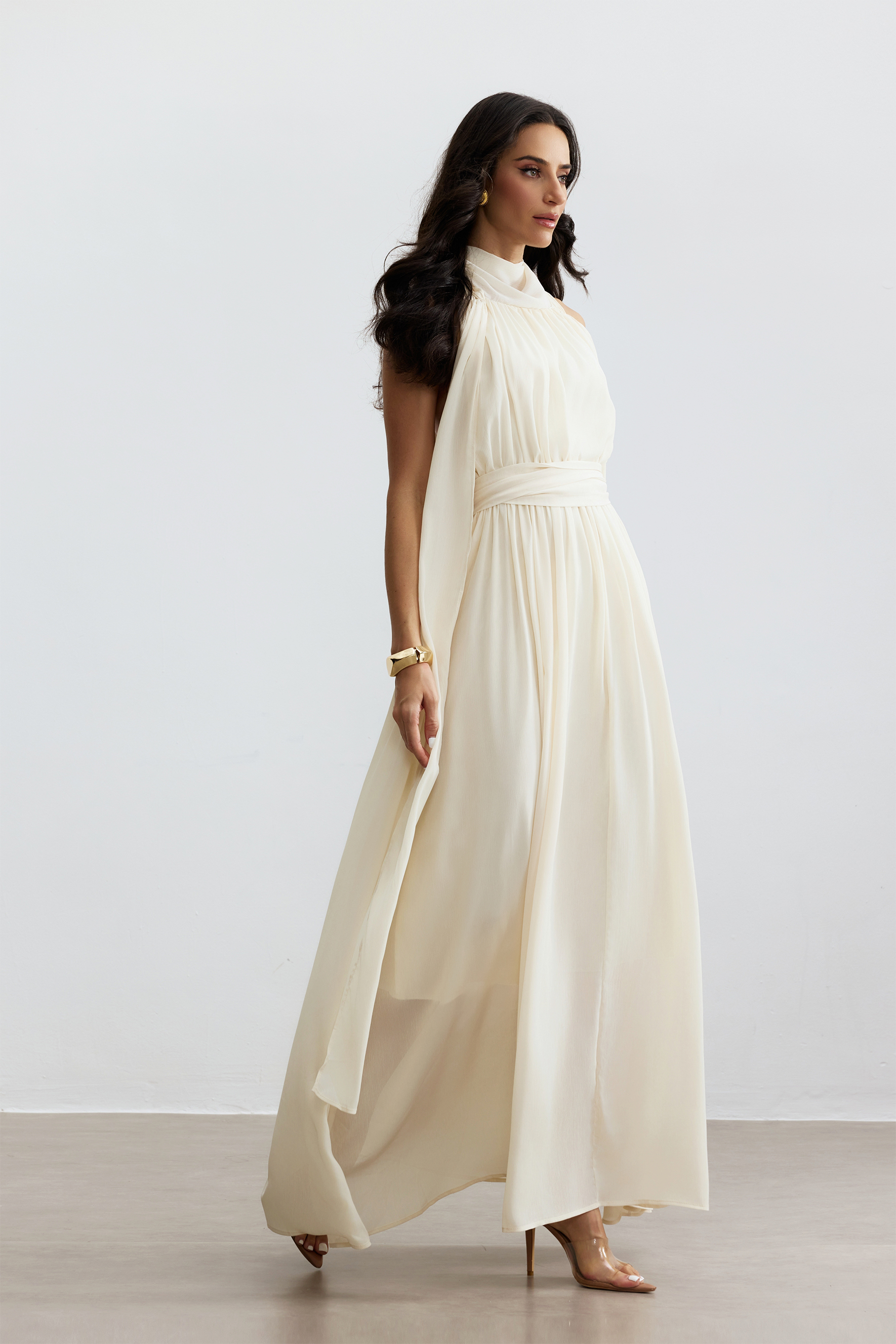 Ivy Halter Neck Sleeveless Chiffon Maxi Dress