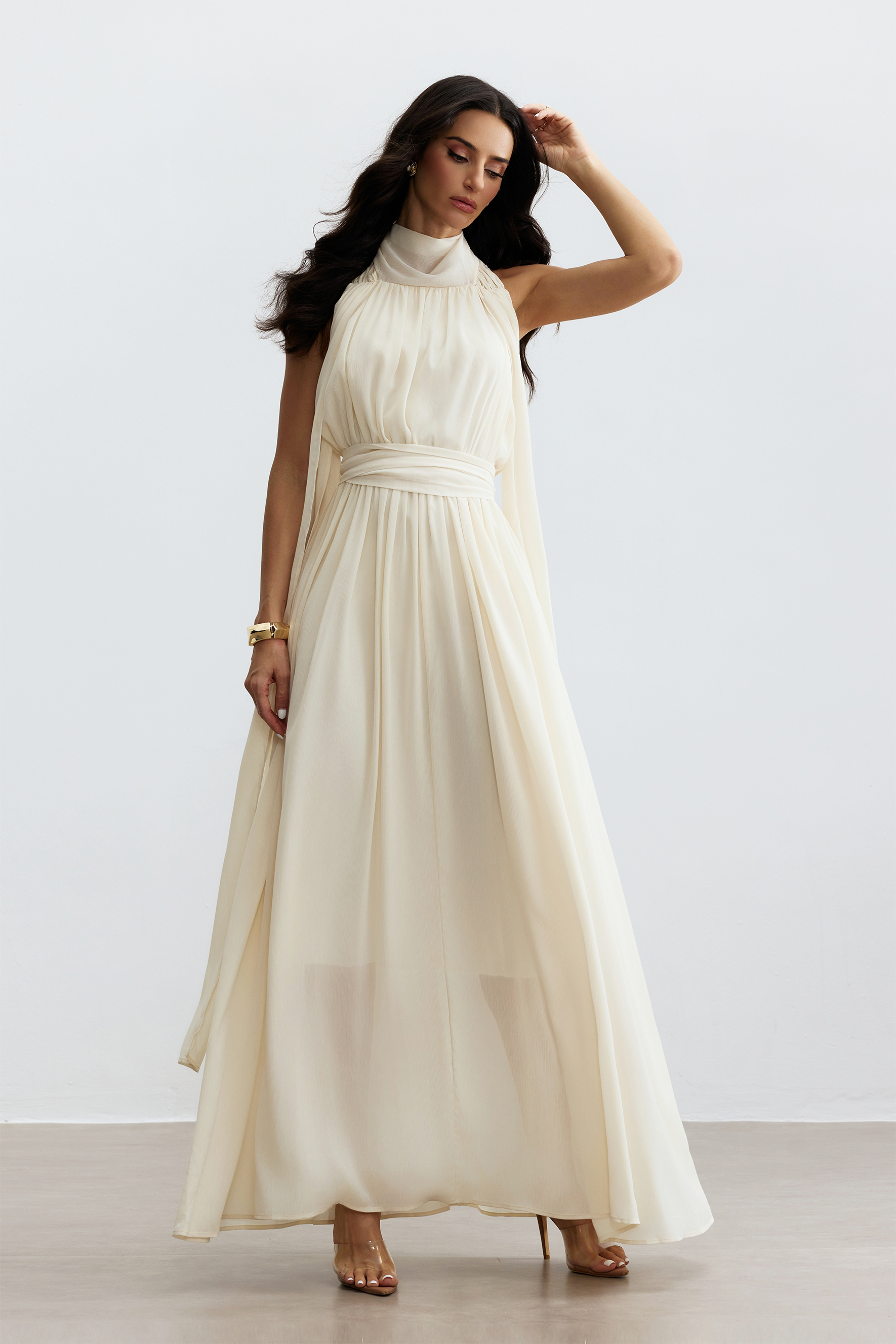Ivy Halter Neck Sleeveless Chiffon Maxi Dress
