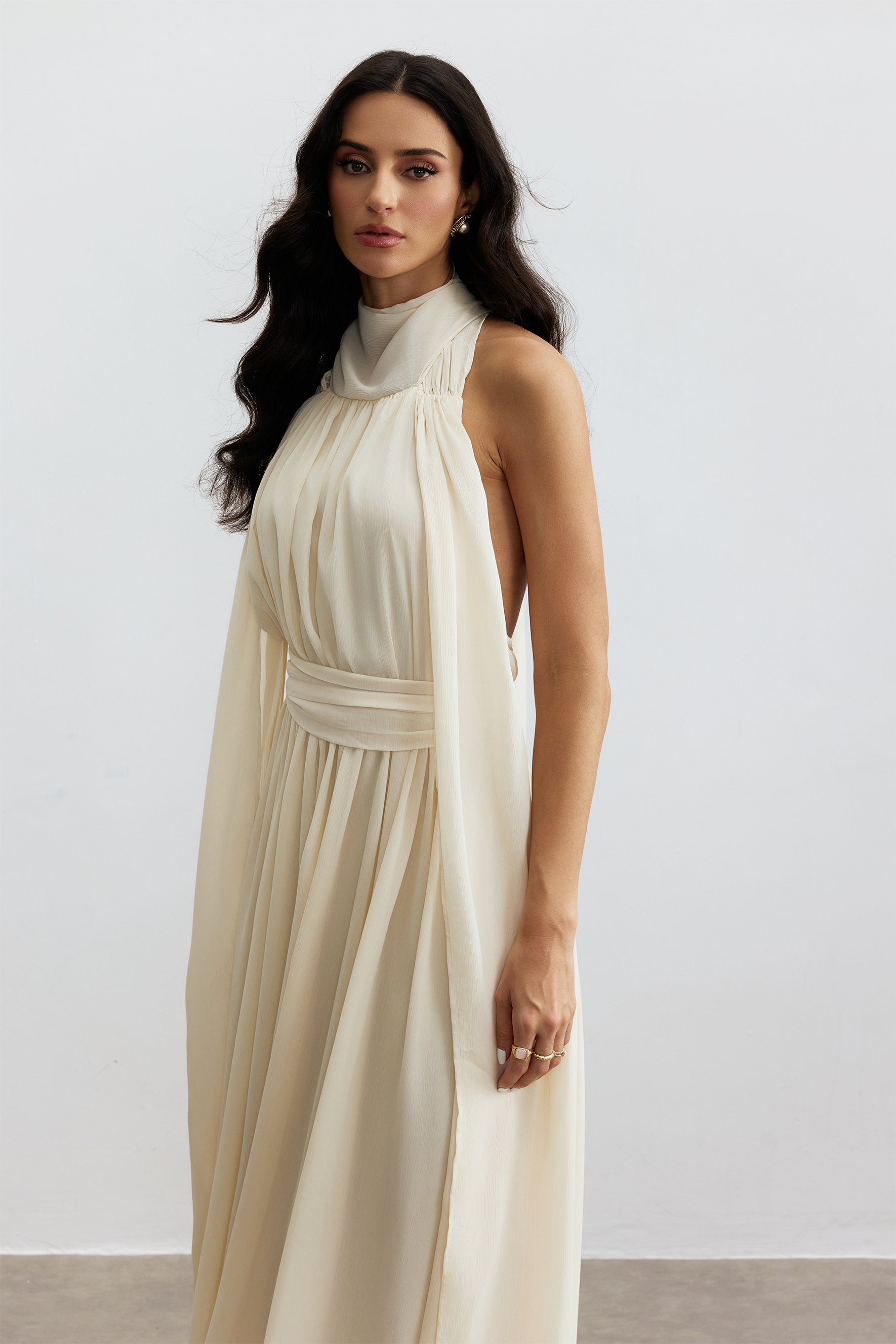 Ivy Halter Neck Sleeveless Chiffon Maxi Dress